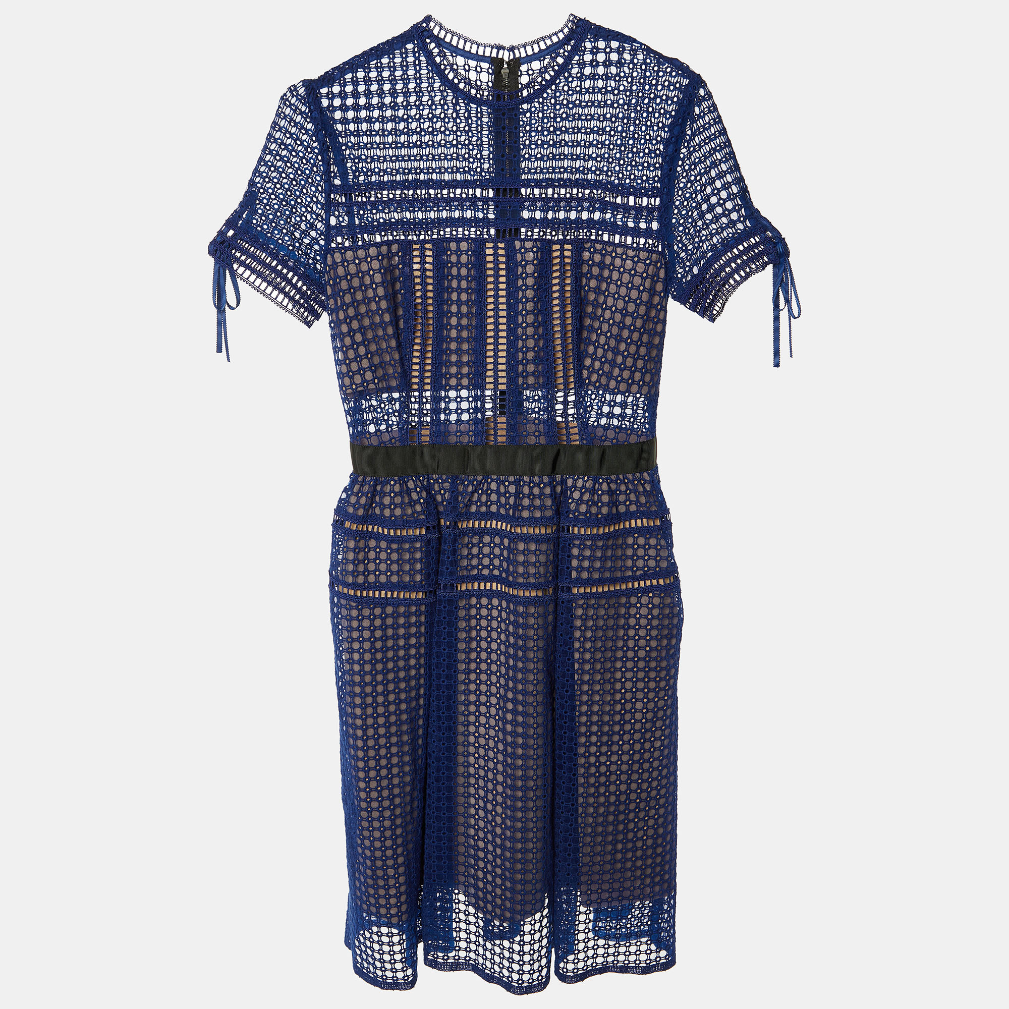 Self-Portrait Royal Blue Lace & Tulle Knee Length Dress