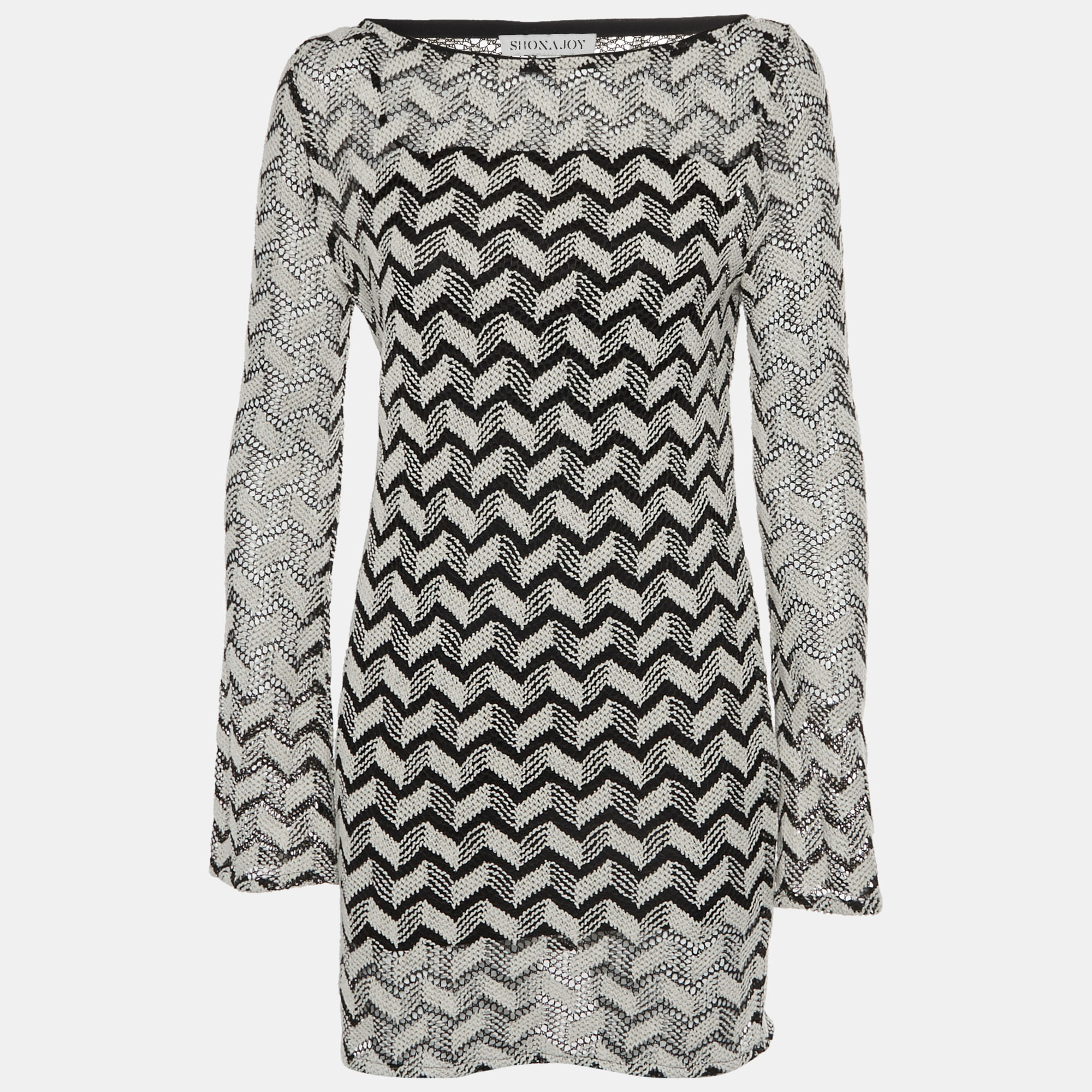 Shona Joy BlackWhite Chevron Crochet Mini Dress