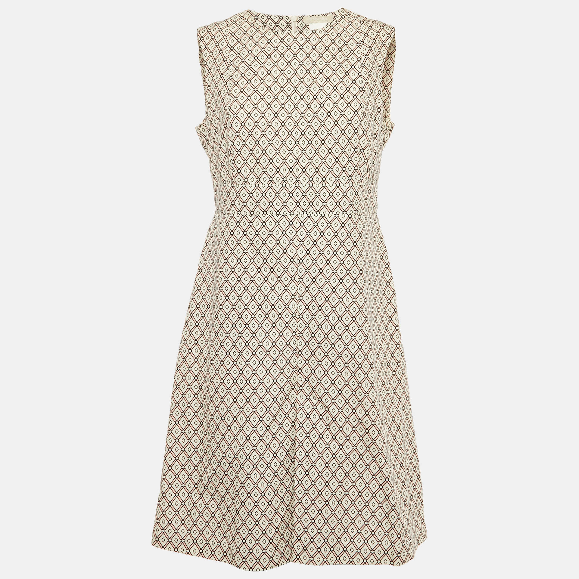 S'Max Mara Cream Printed Cotton Sleeveless Shift Dress