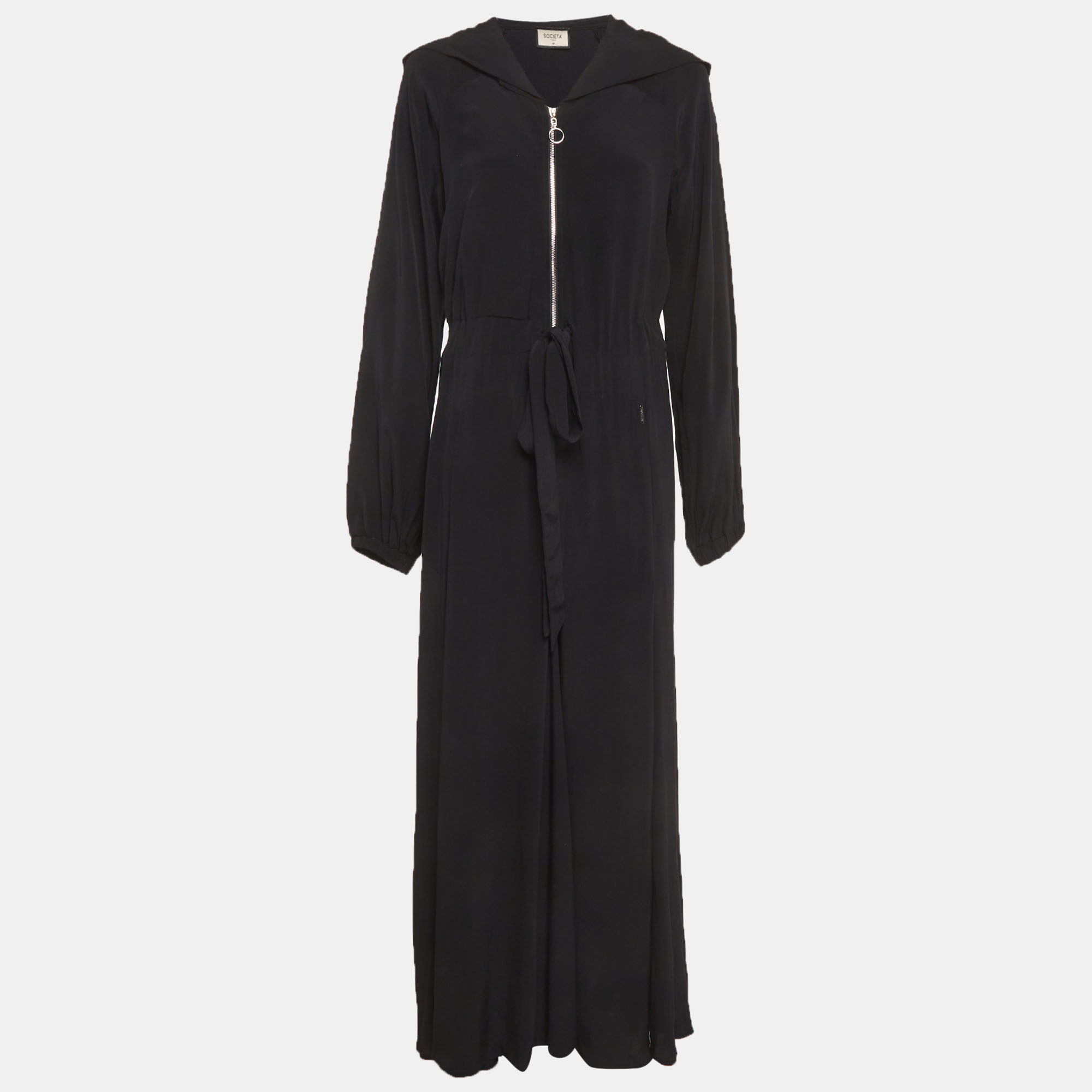 Societa Black Crepe Zipped Hooded Maxi Dress