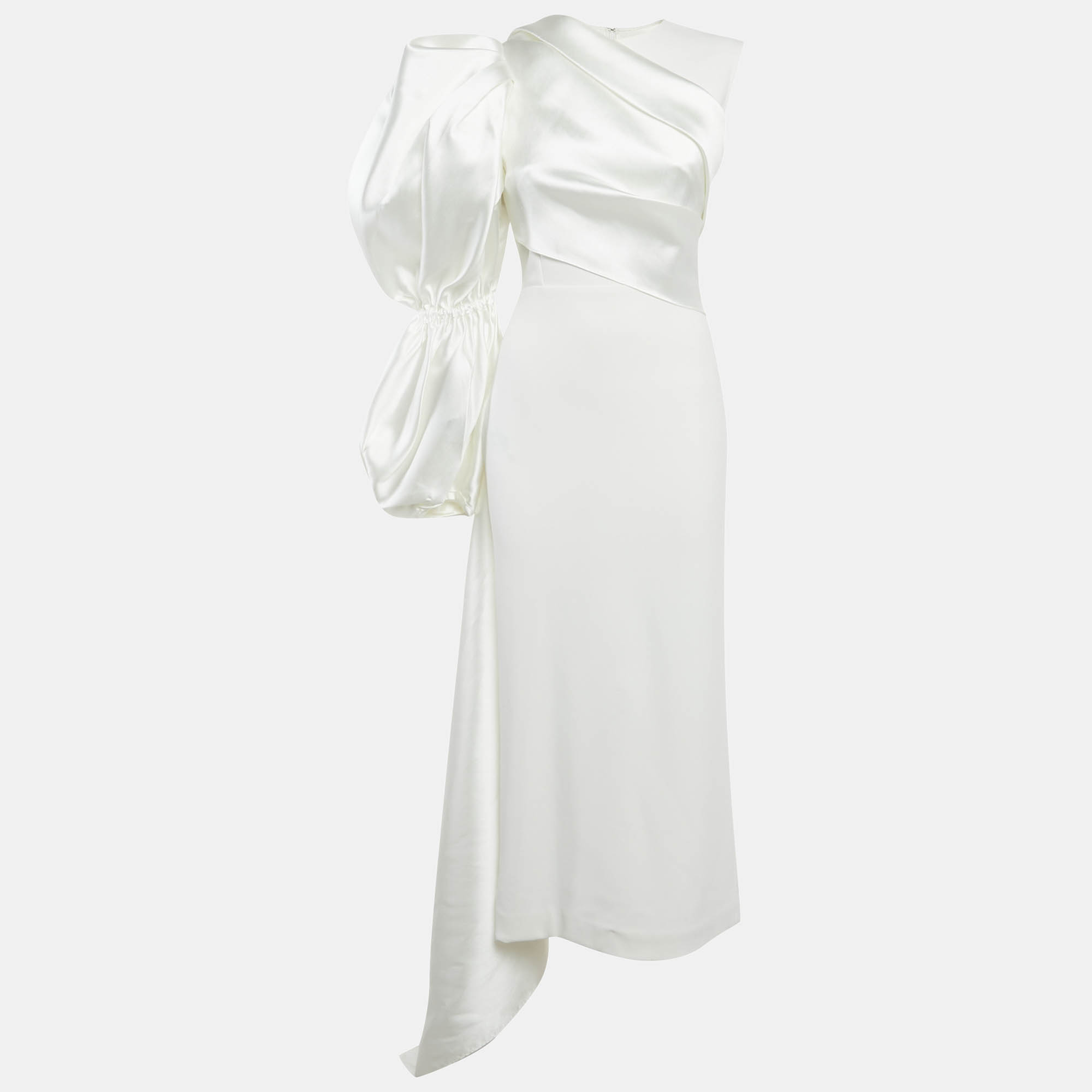 Solace London White Stretch Crepe and Satin Moore Maxi Dress