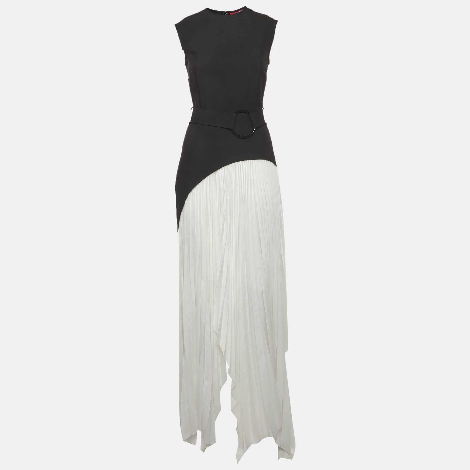 Solace London BlackWhite Synthetic Pleated Anya Maxi Dress