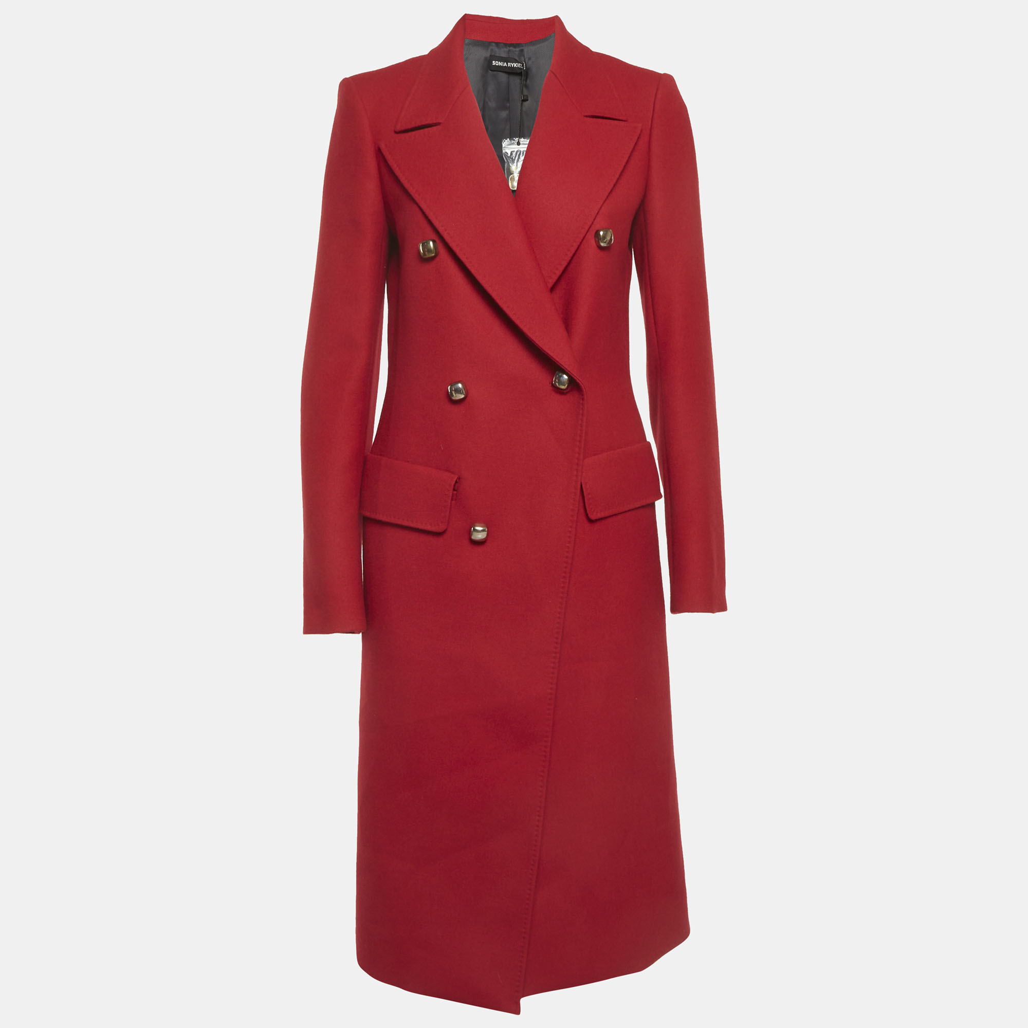 Sonia Rykiel Red Wool Double Breasted Long Coat