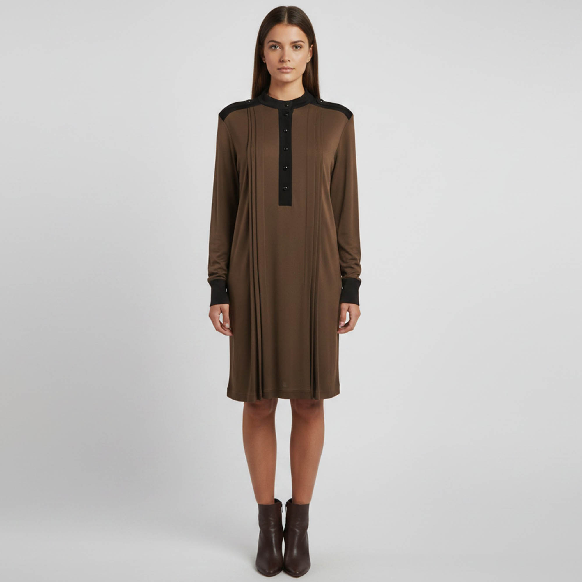 Sonia Rykiel BrownBlack Jersey Pleated Mini Dress