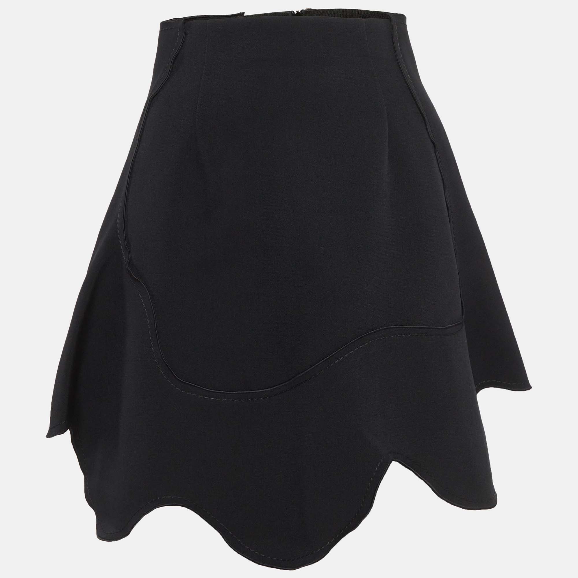 Sportmax Black Crepe Asymmetric Mini Skirt