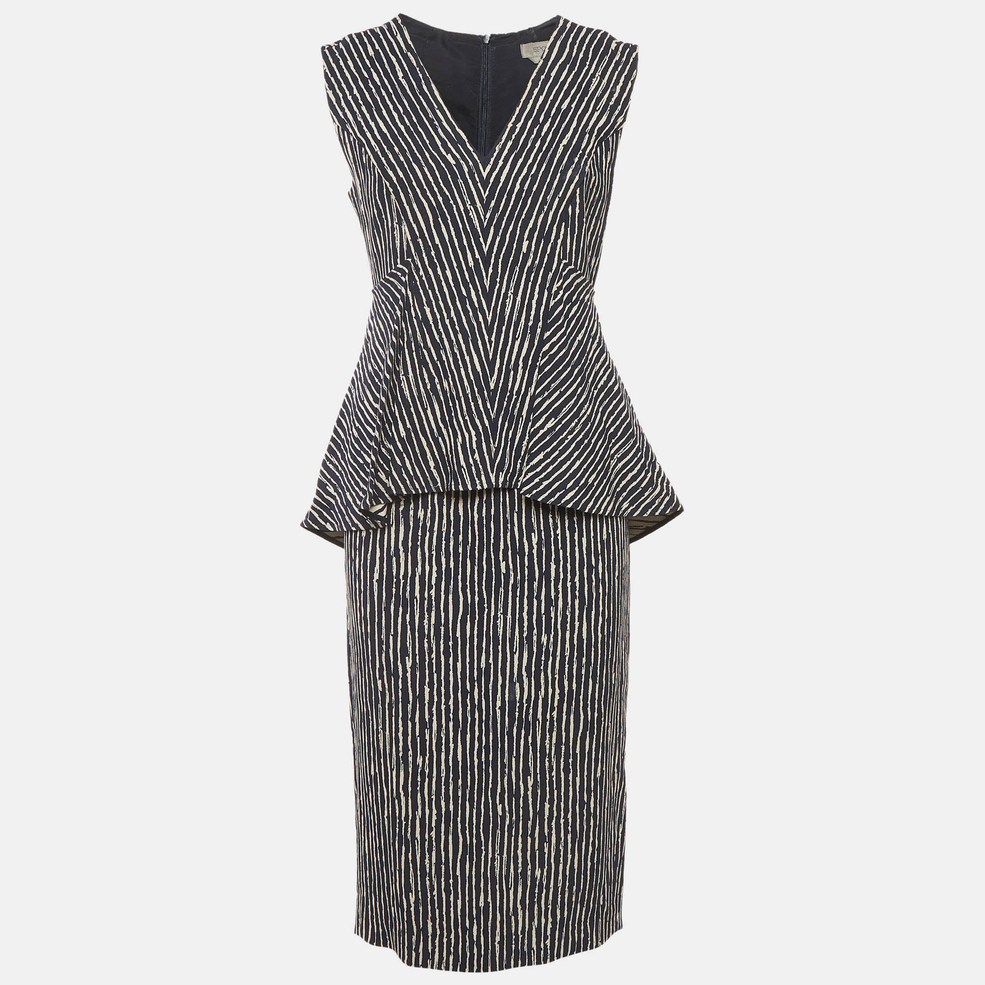 Sportmax Navy BlueWhite Stripe Crepe Peplum Mini Dress