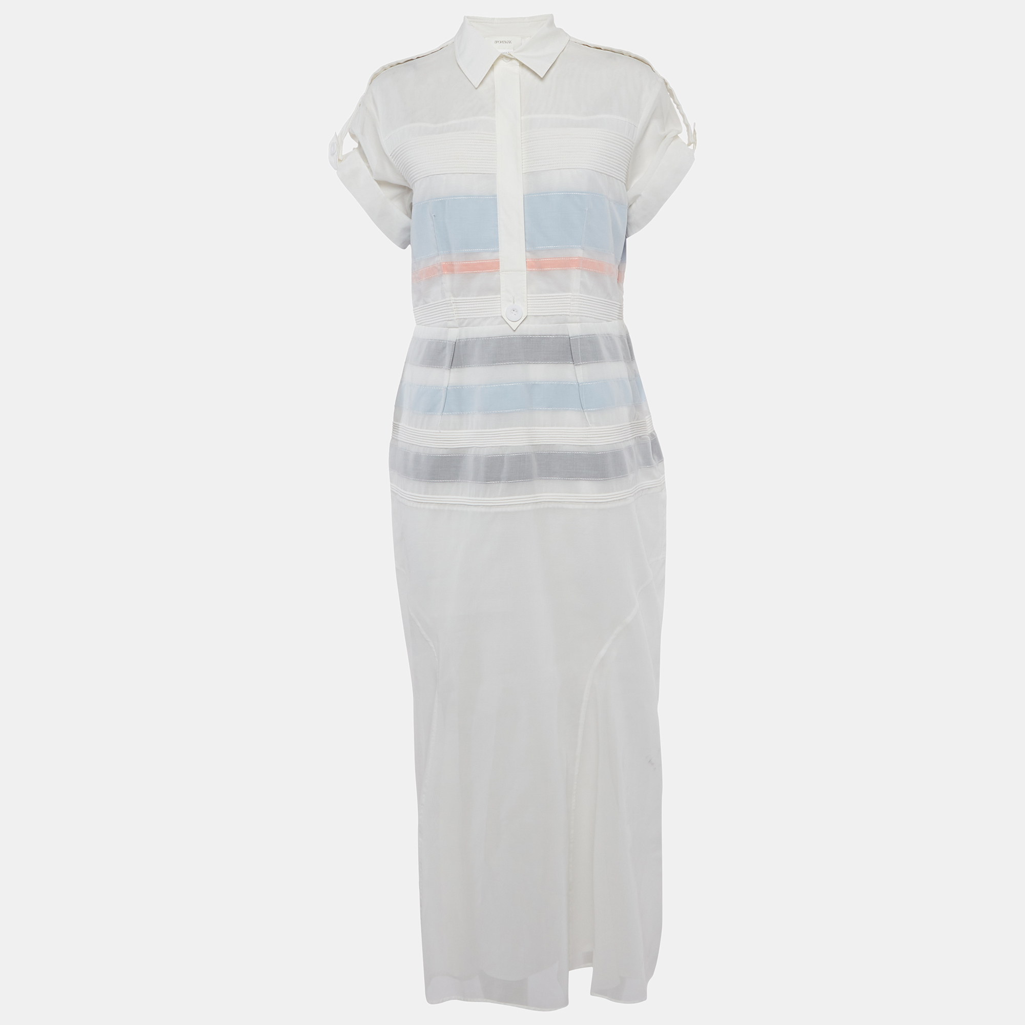 Sportmax White Cotton Pintuck Detail Midi Dress