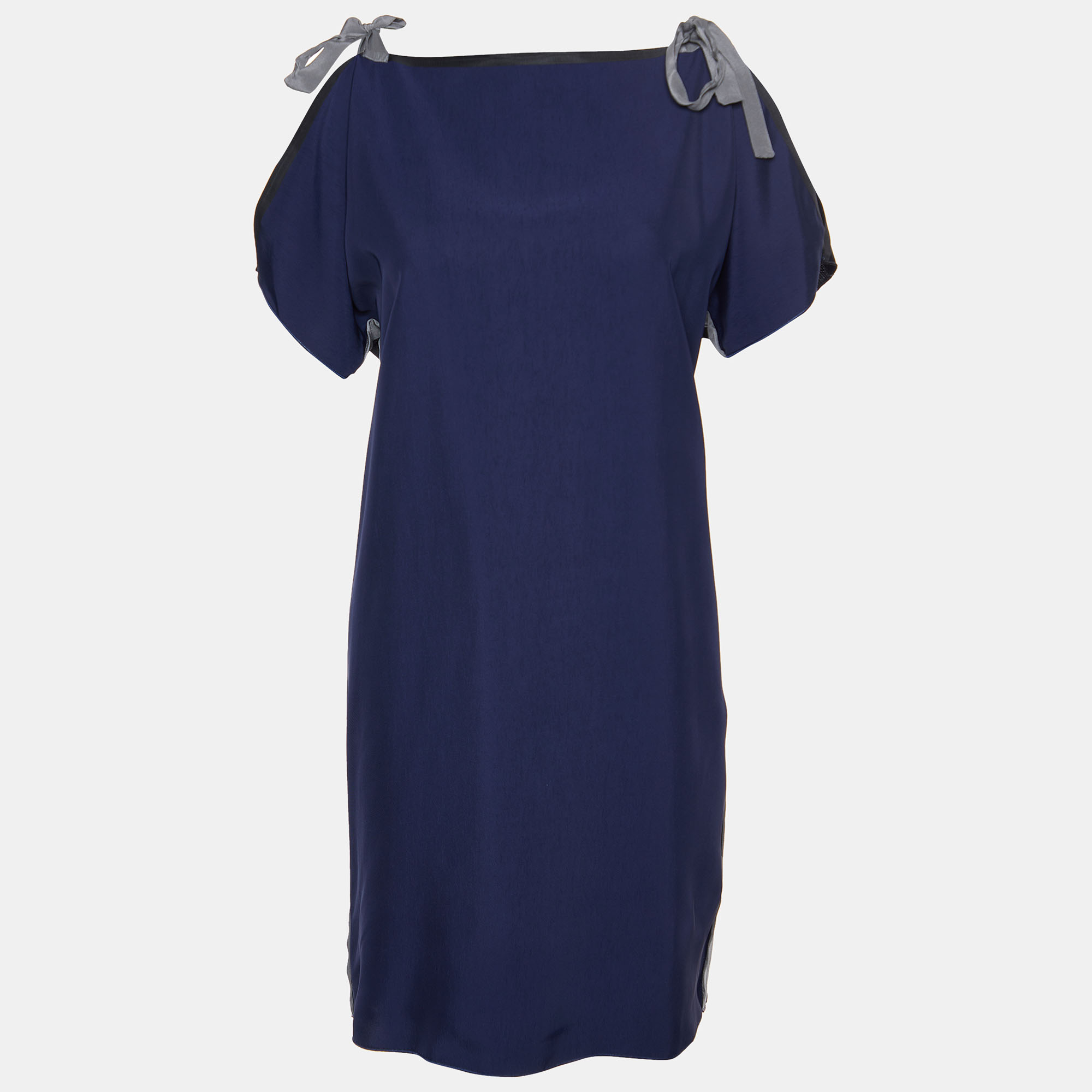Sportmax Navy Blue Jersey Bow Detail Mini Dress