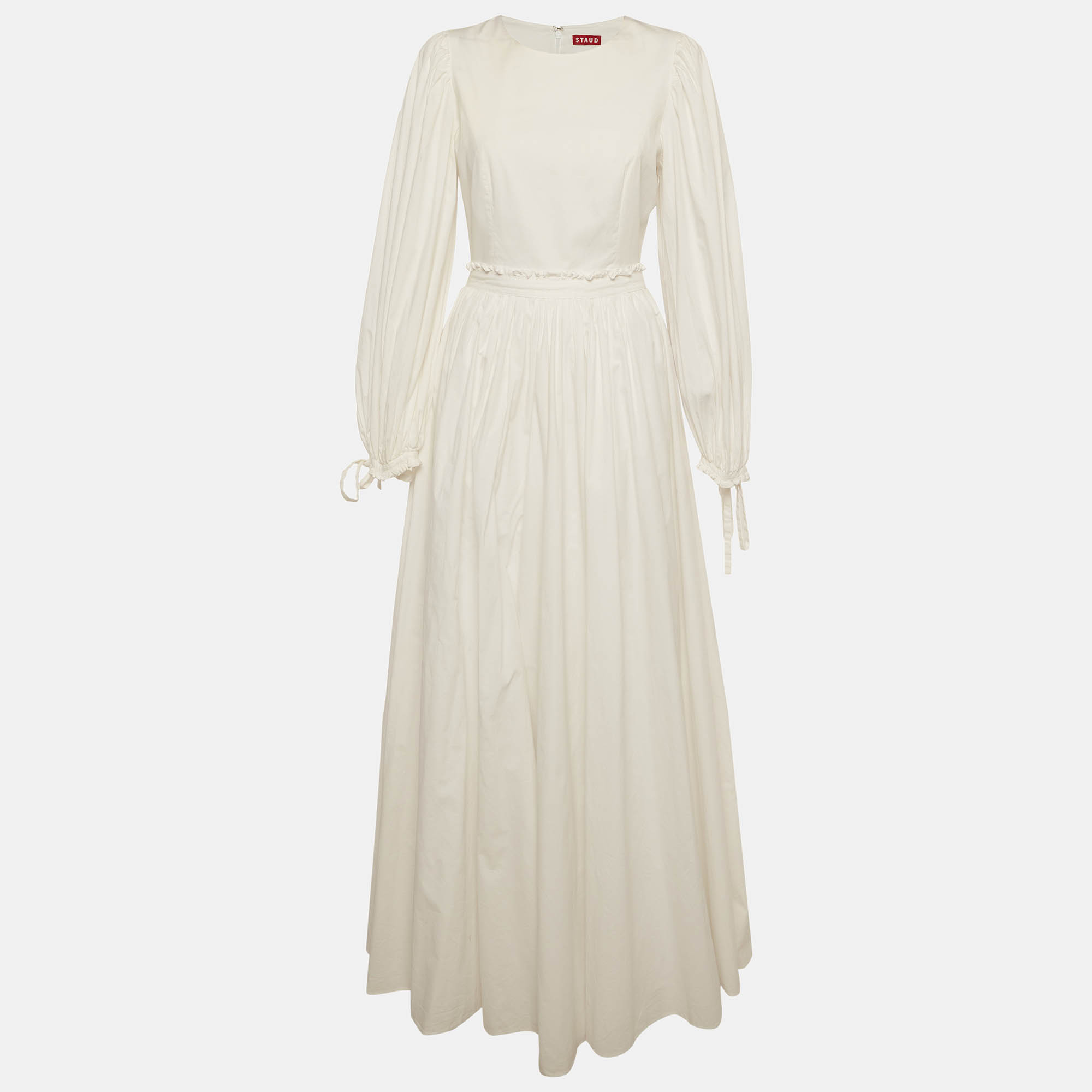Staud White Cotton Flared Maxi Dress