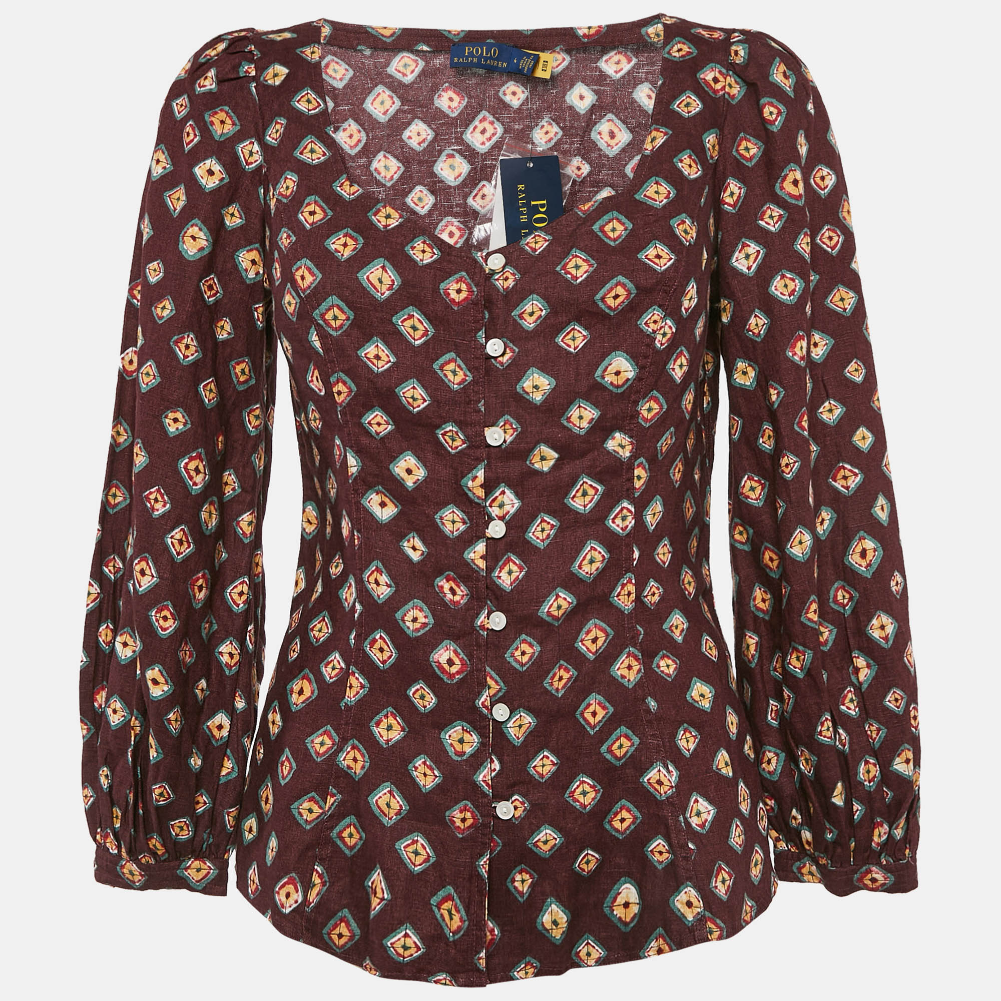 Polo Ralph Lauren Burgundy Printed Linen Blouse