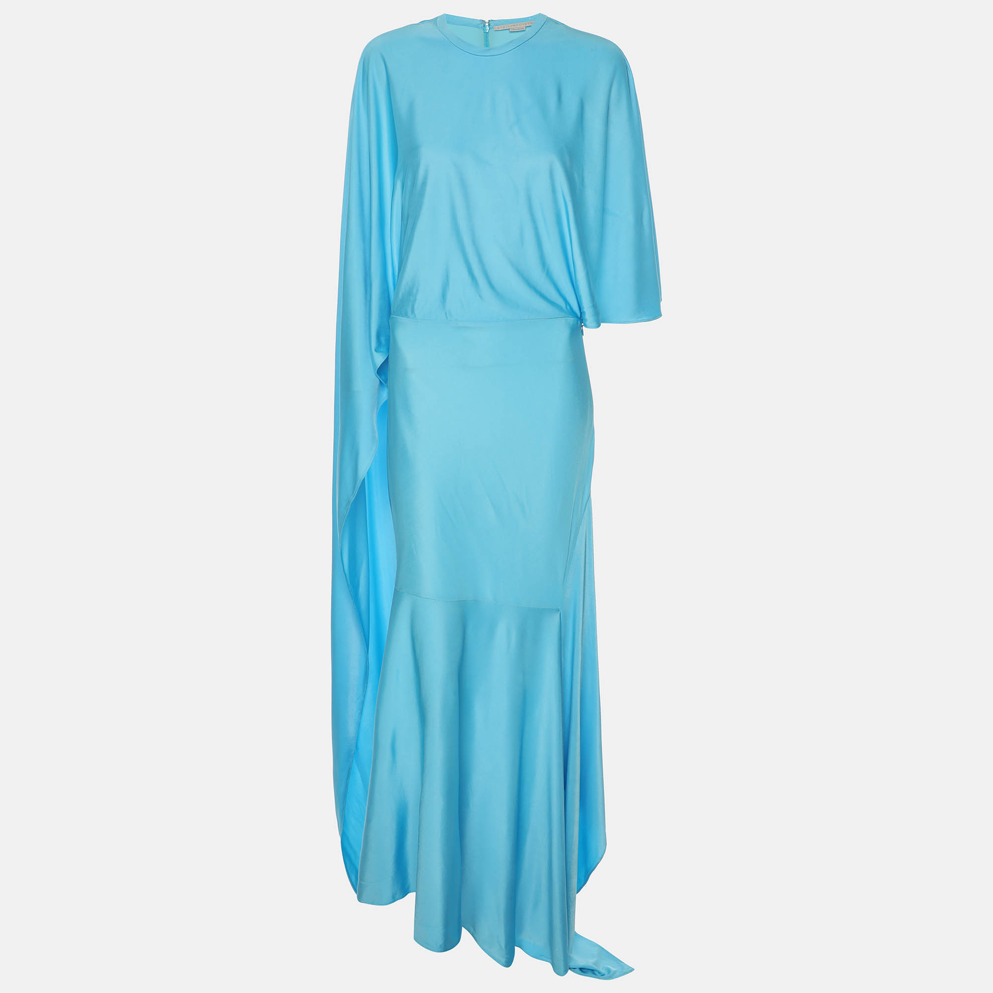 Stella McCartney Light Blue Jersey Cape-effect Asymmetric Long Dress
