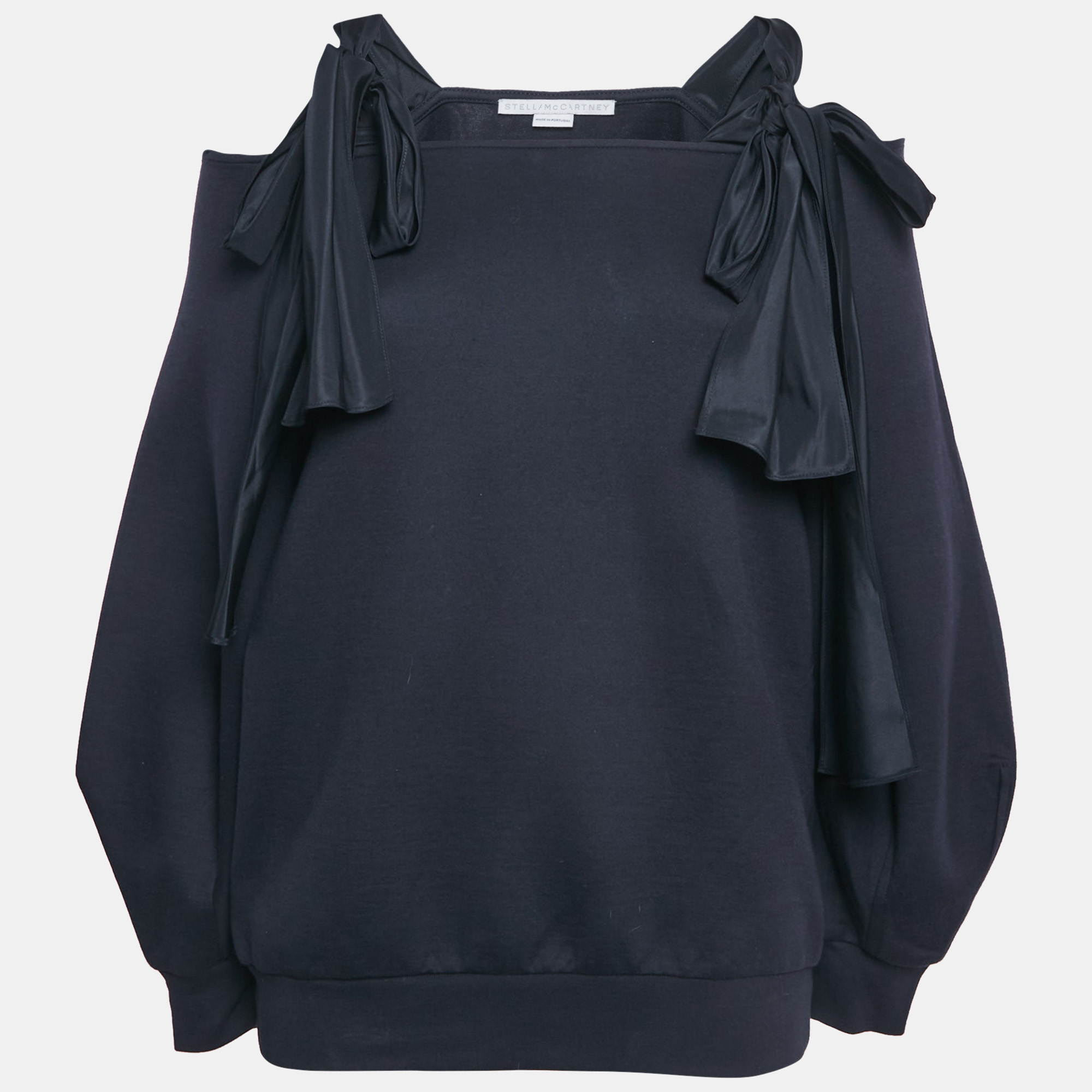 Stella McCartney Navy Blue Jersey Tie-Up Sleeve Blouse