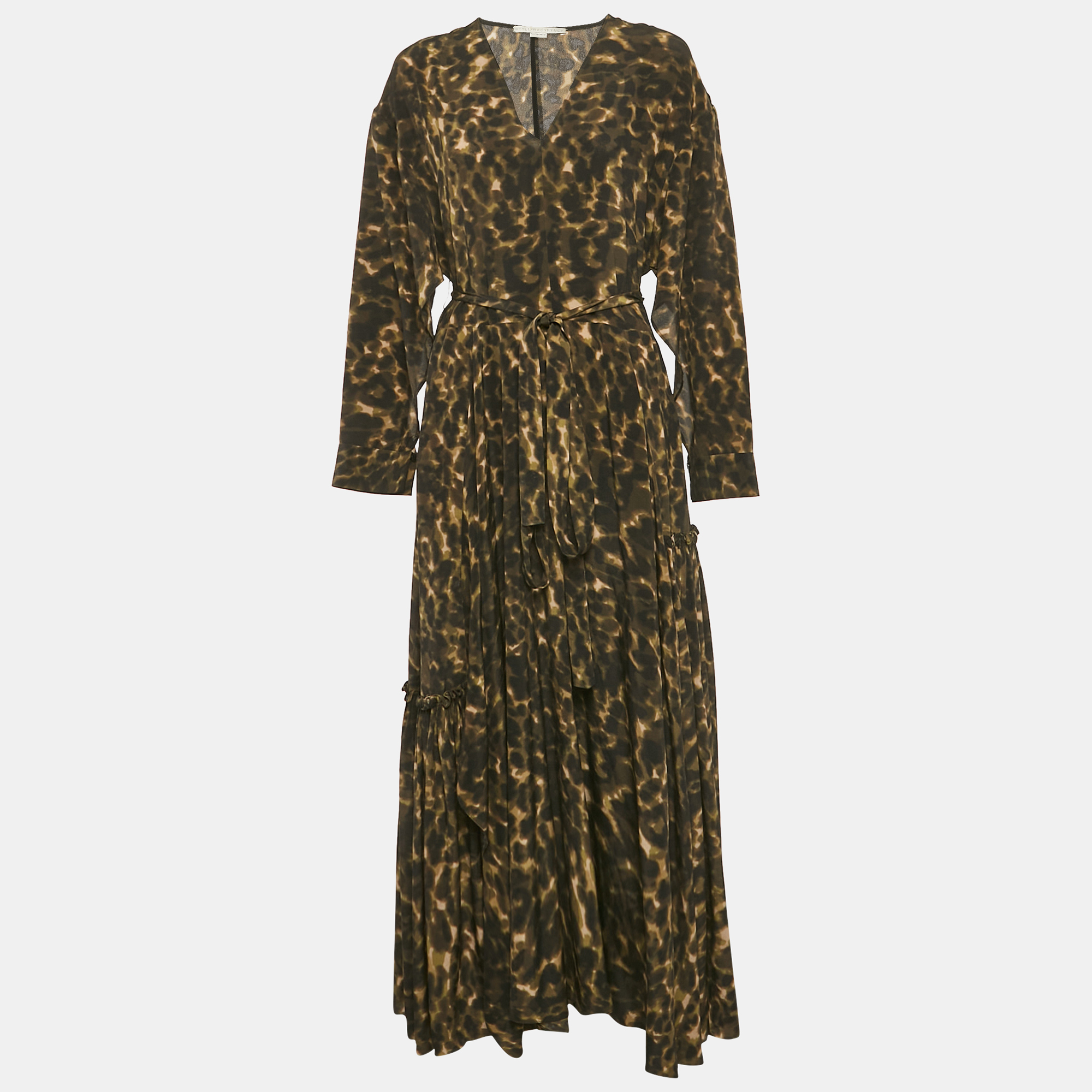 Stella McCartney Green Abstract Print Silk Flare Dress