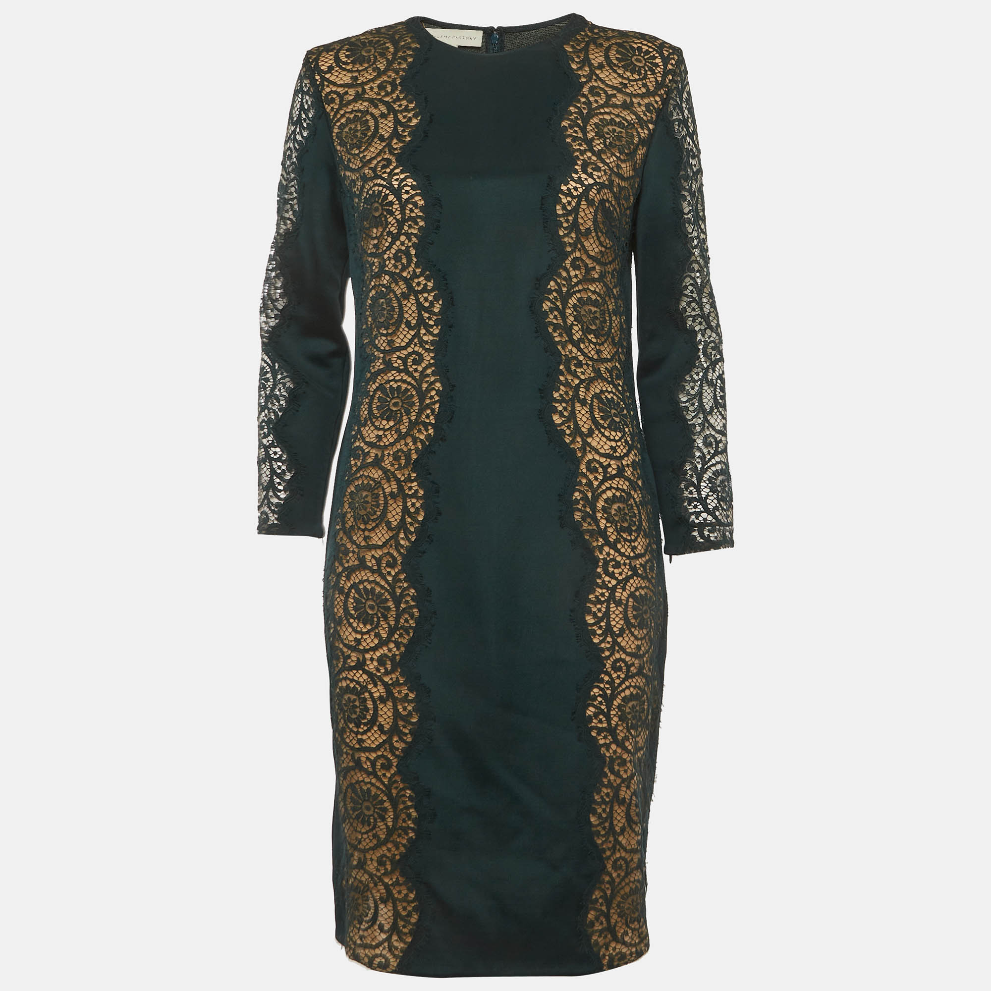 Stella McCartney Green Synthetic Lace Zip Up Mini Dress