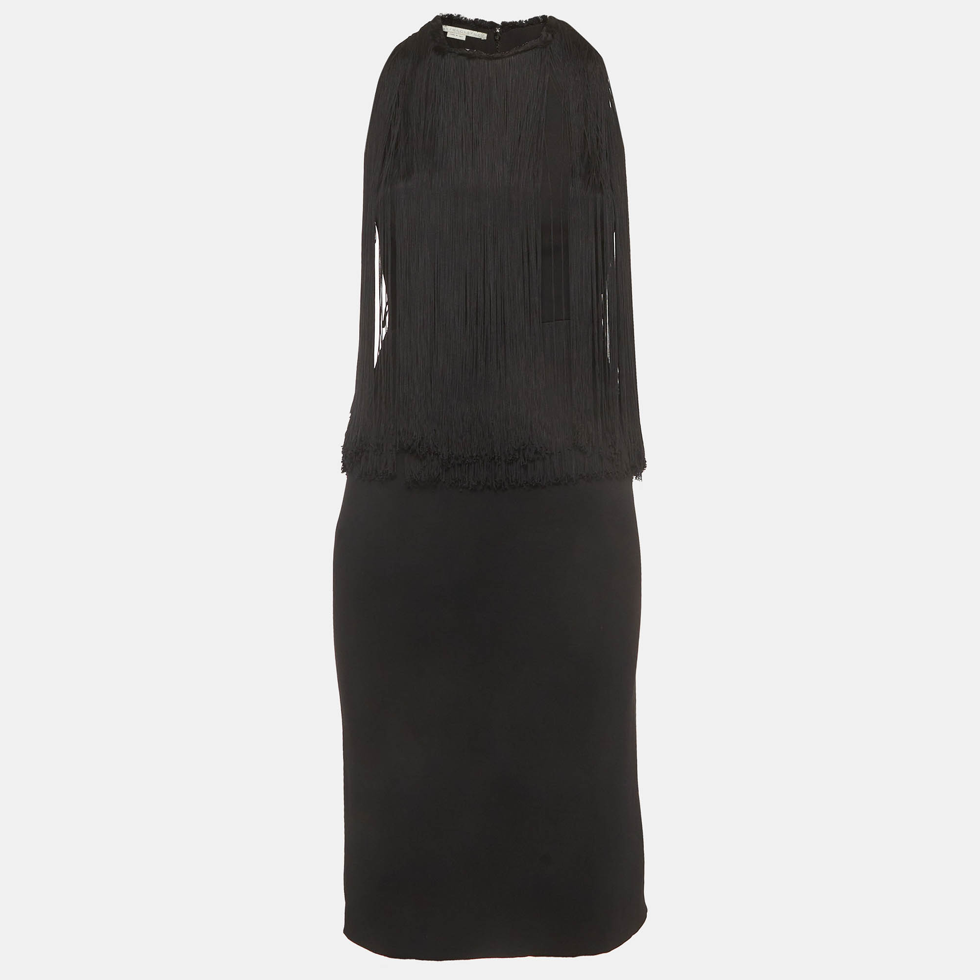 Stella McCartney Black Crepe Fringed Midi Dress