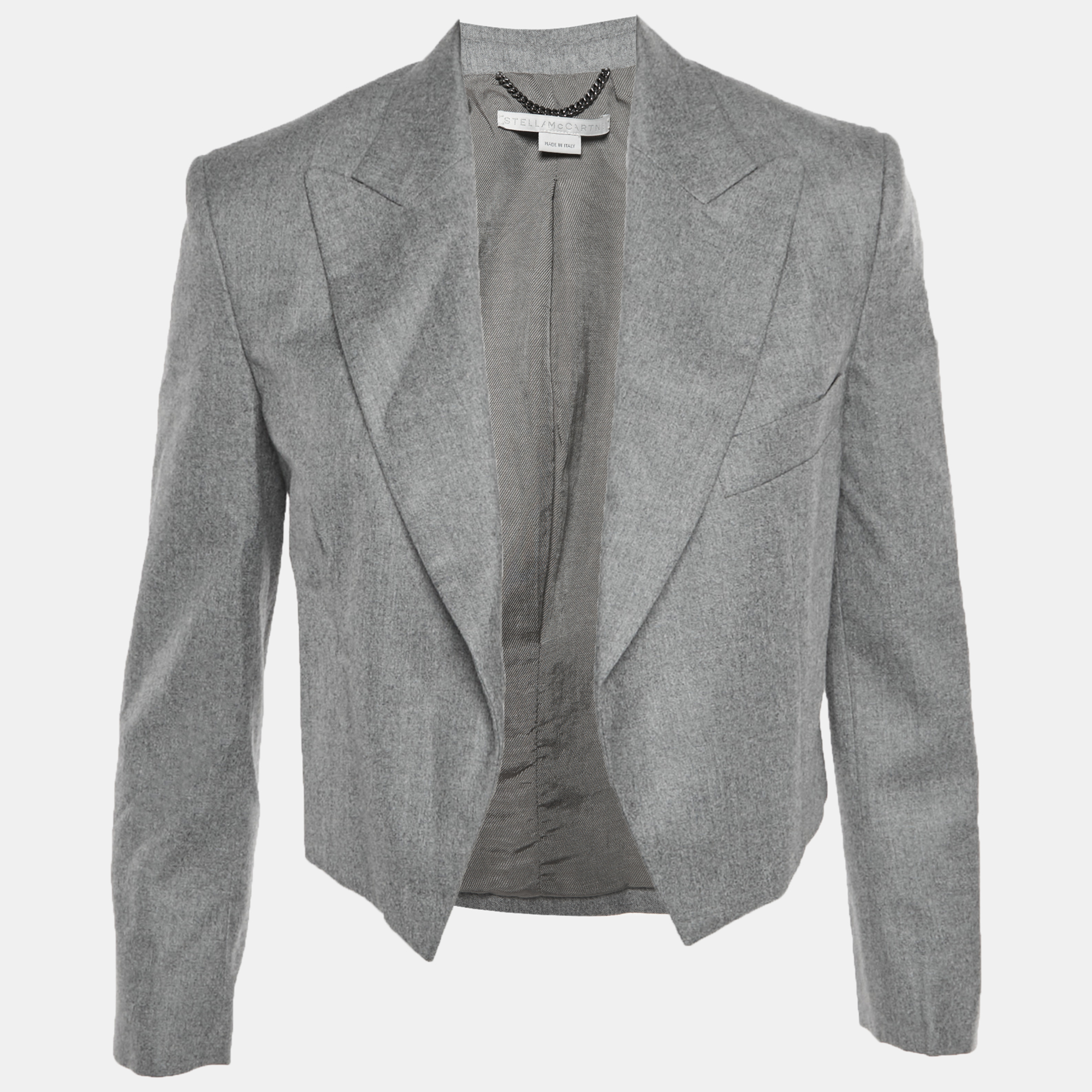 Stella McCartney Grey Wool Open Front Cropped Blazer X
