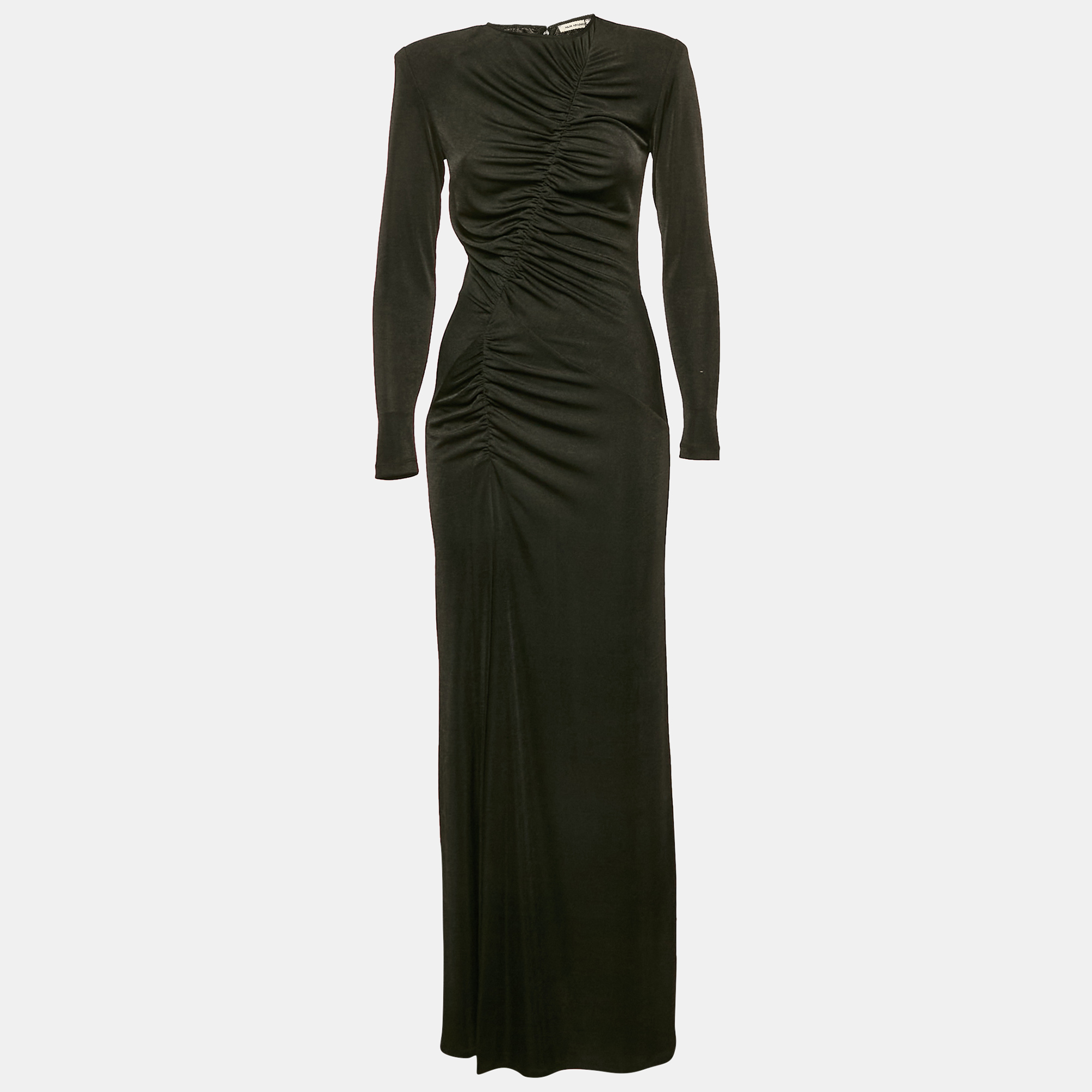 The New Arrivals By Ilkyaz Ozel Black Lurex Jersey Ruche Maxi Dress