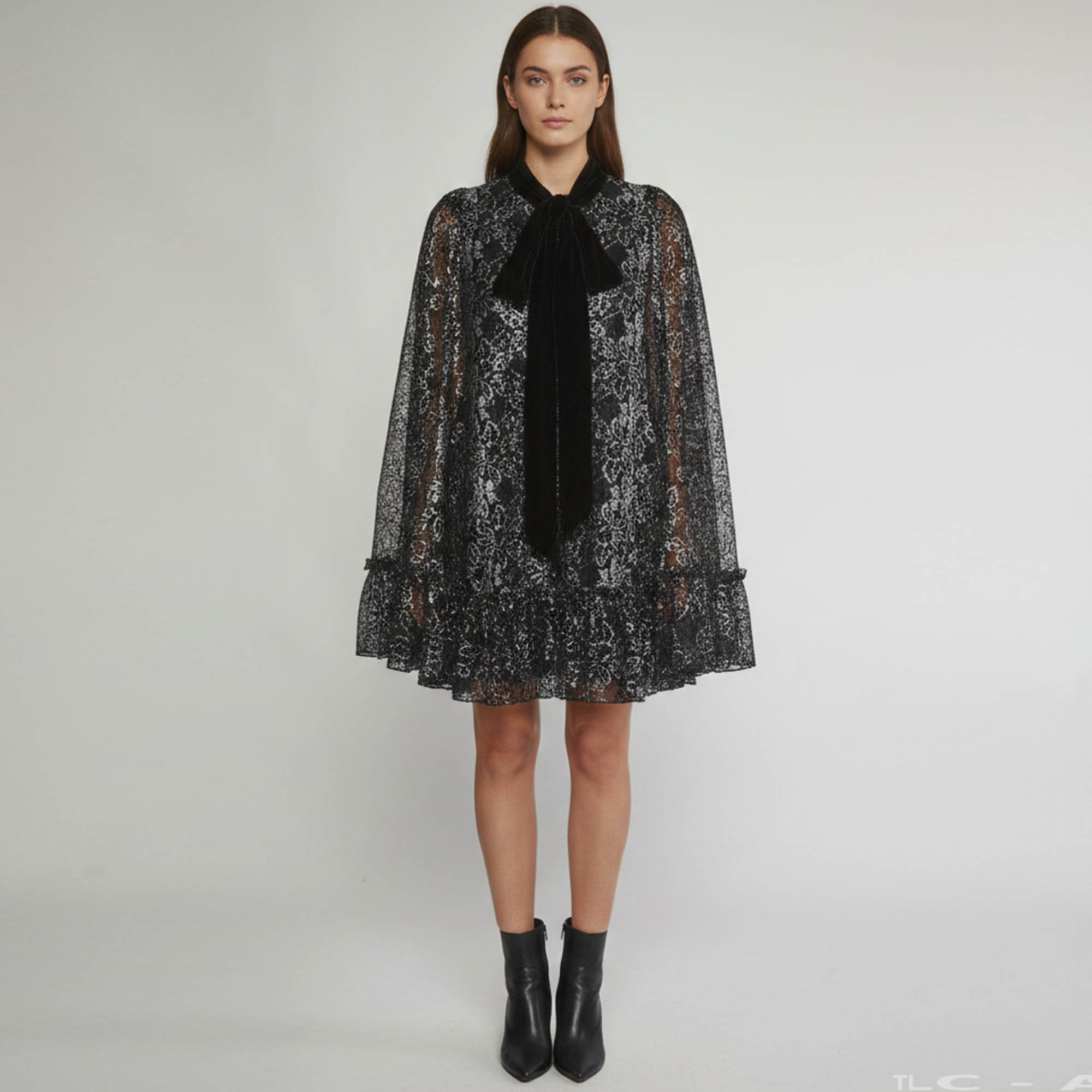 The Vampire's Wife X H & M Black Metallic Floral Lace Mini Dress and Jacket Set SM