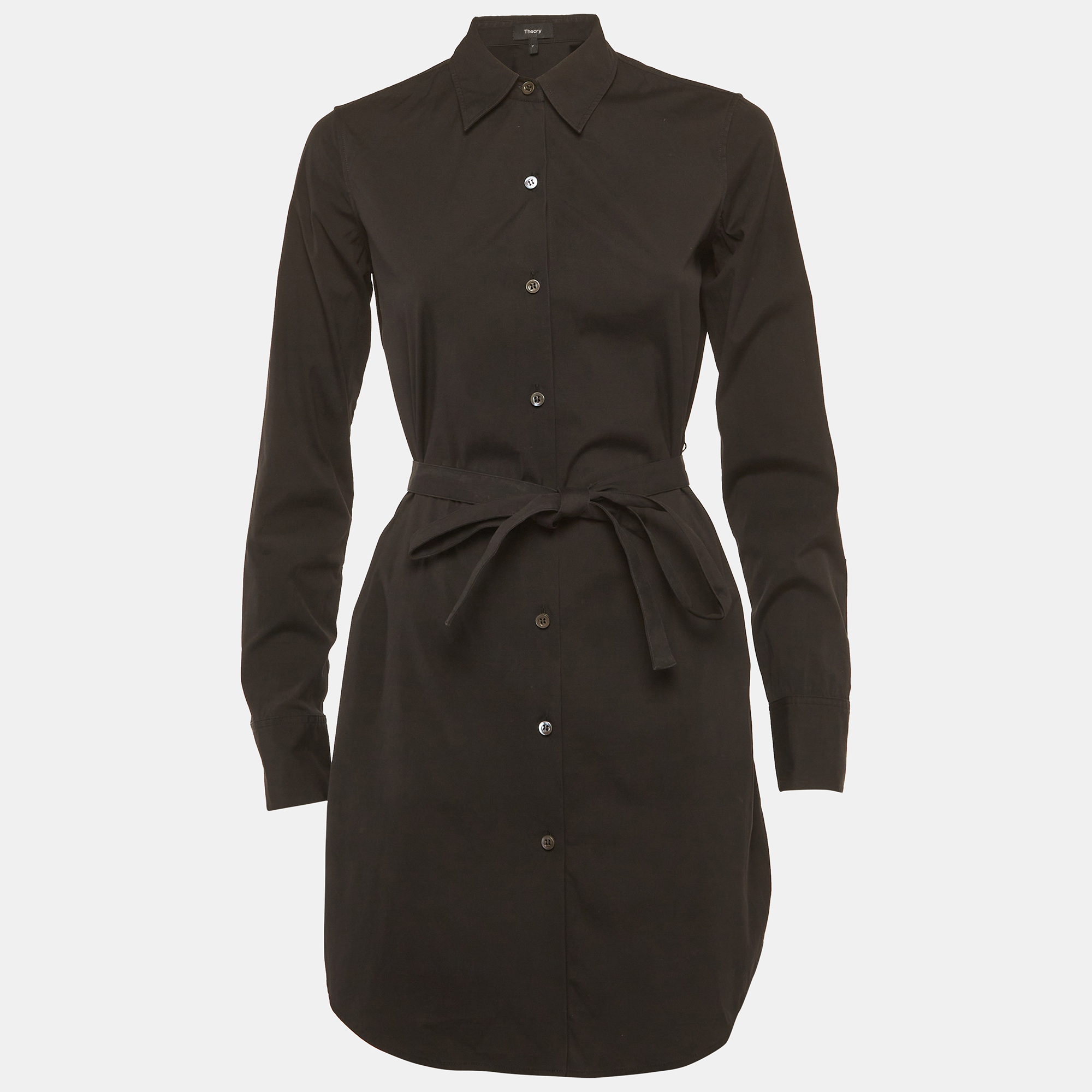 Theory Black Cotton Long Sleeve Shirt Dress