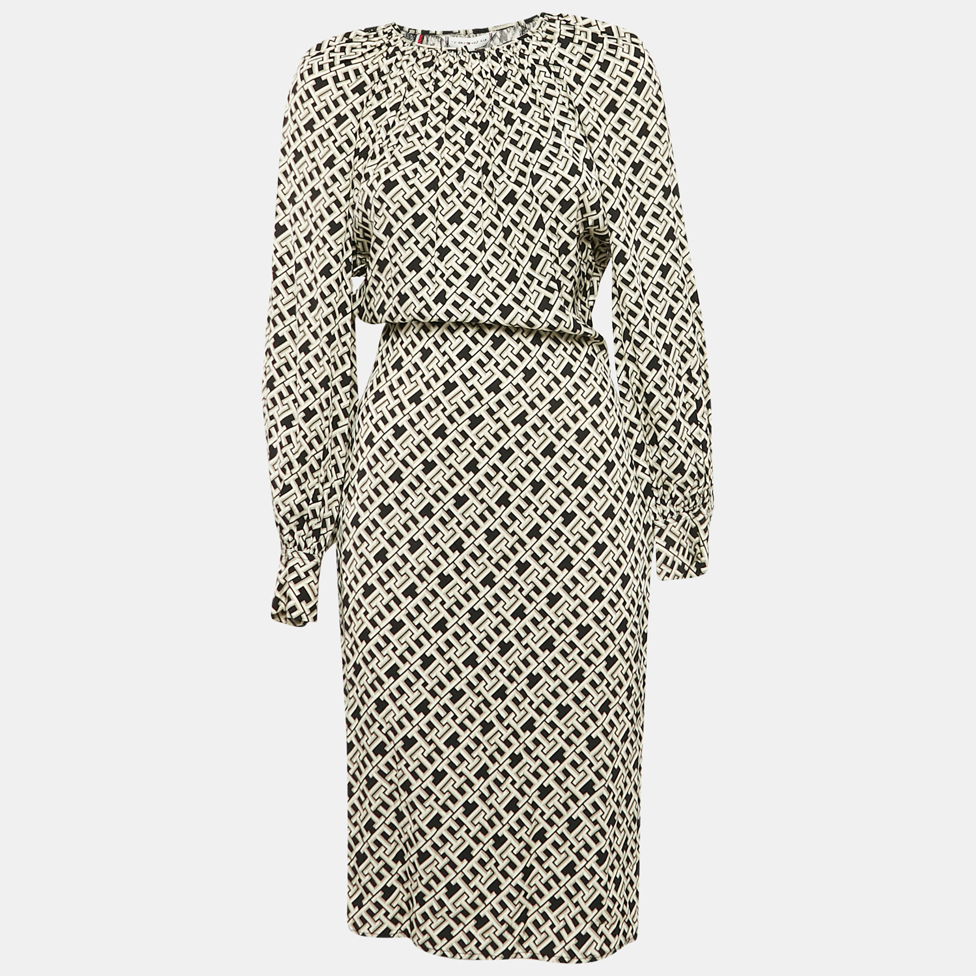 Tommy Hilfiger Black Logo Print Viscose Midi Dress