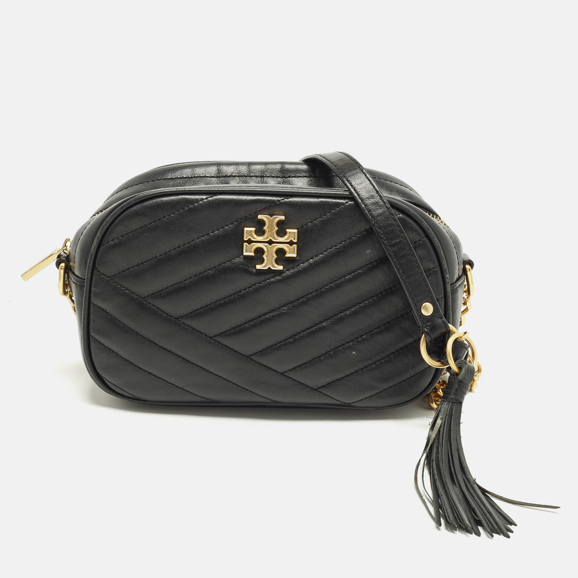 Tory Burch Kira Black Quilted Leather Camera Crossbody Bag