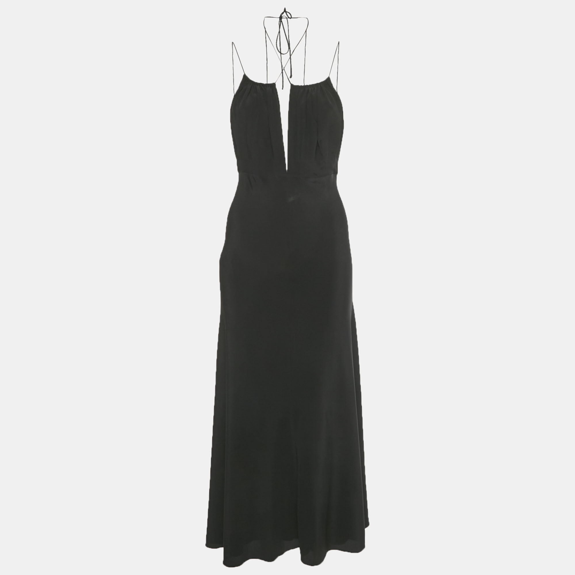 Toteme Black Silk Gathered Halter Neck Maxi Dress