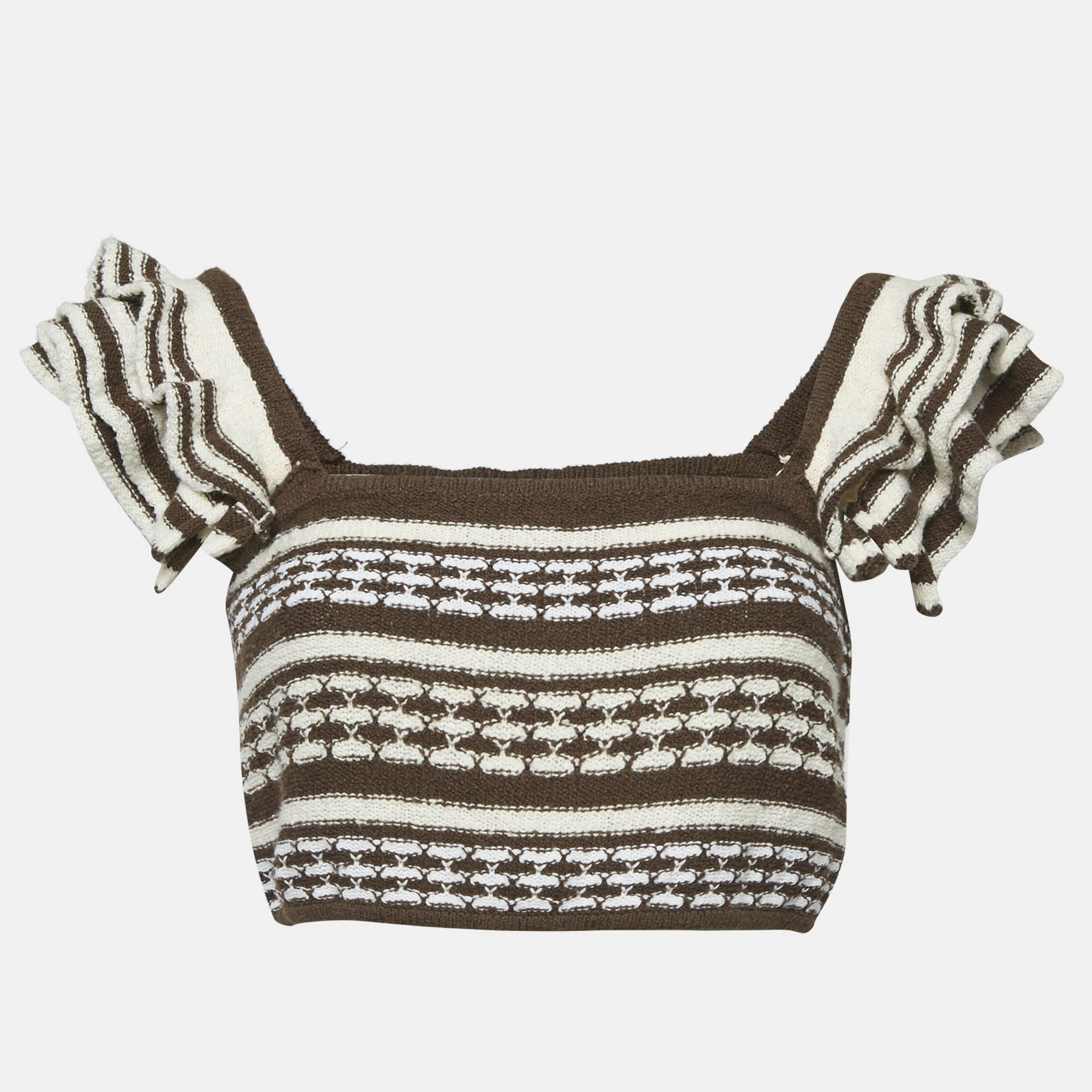 Tularosa Brown Cotton Knit Ruffle Sleeve Crop Top