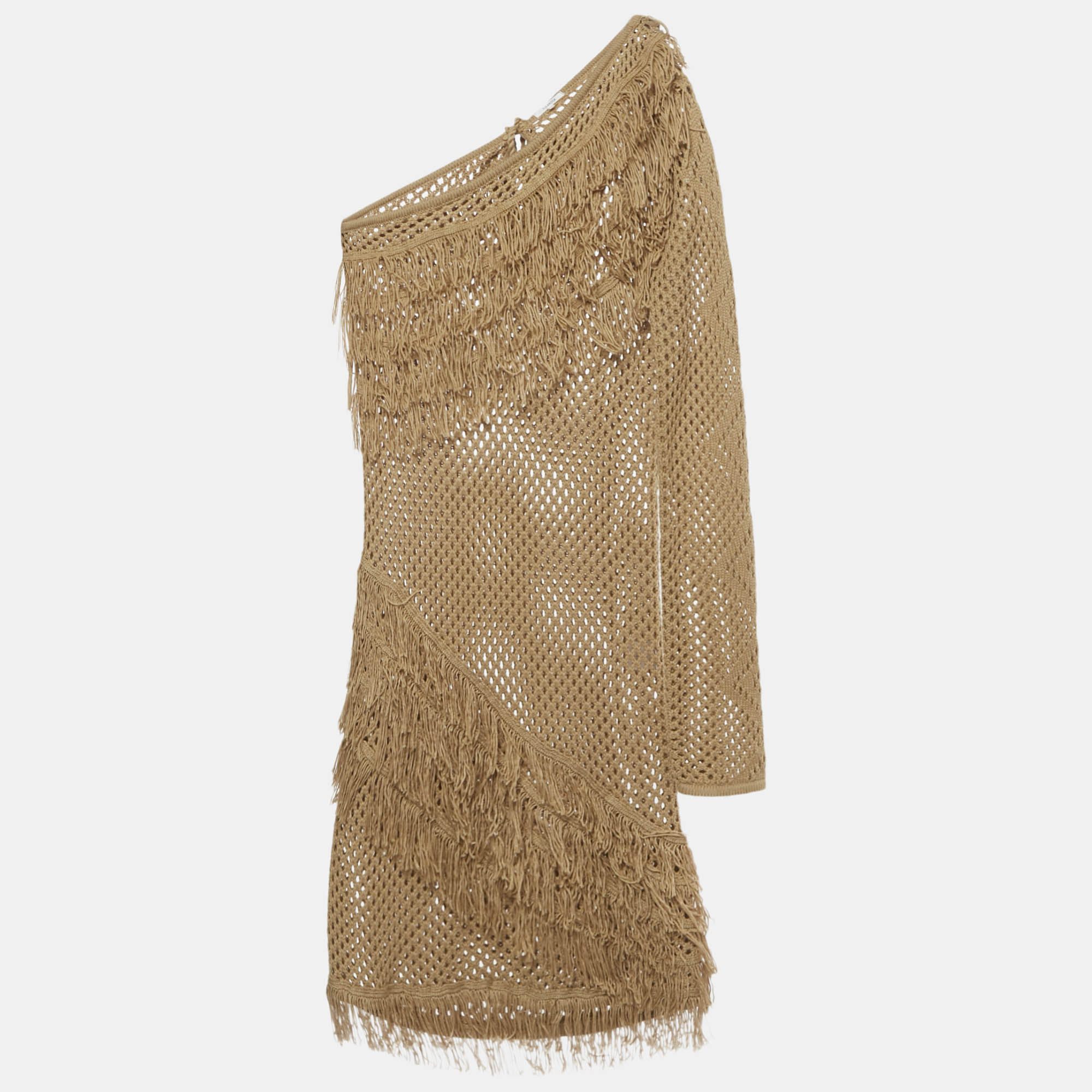 Tularosa Tan Crochet One Shoulder Peek A Boo Mini Dress