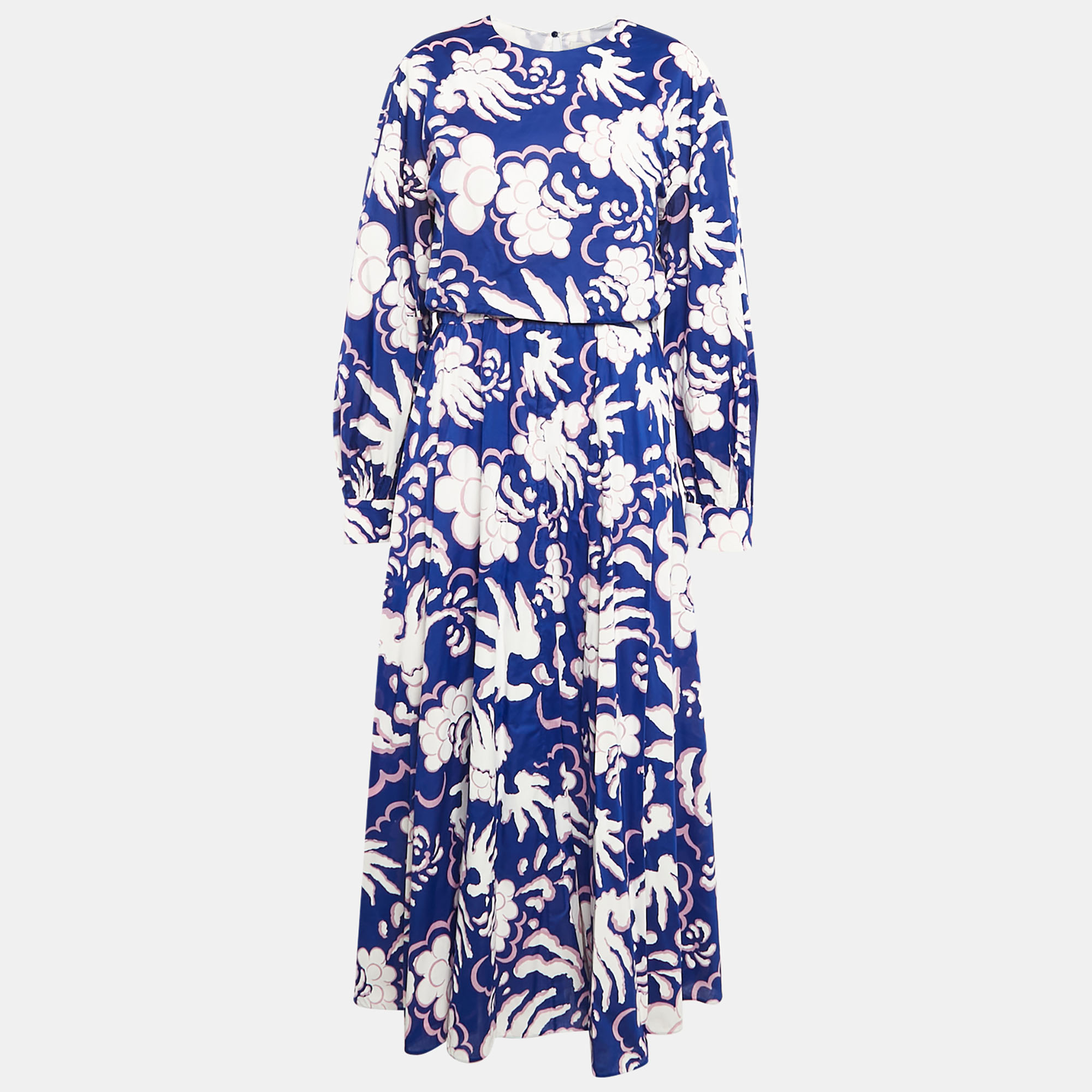 Valentino Blue Abstract Print Cotton Maxi Dress