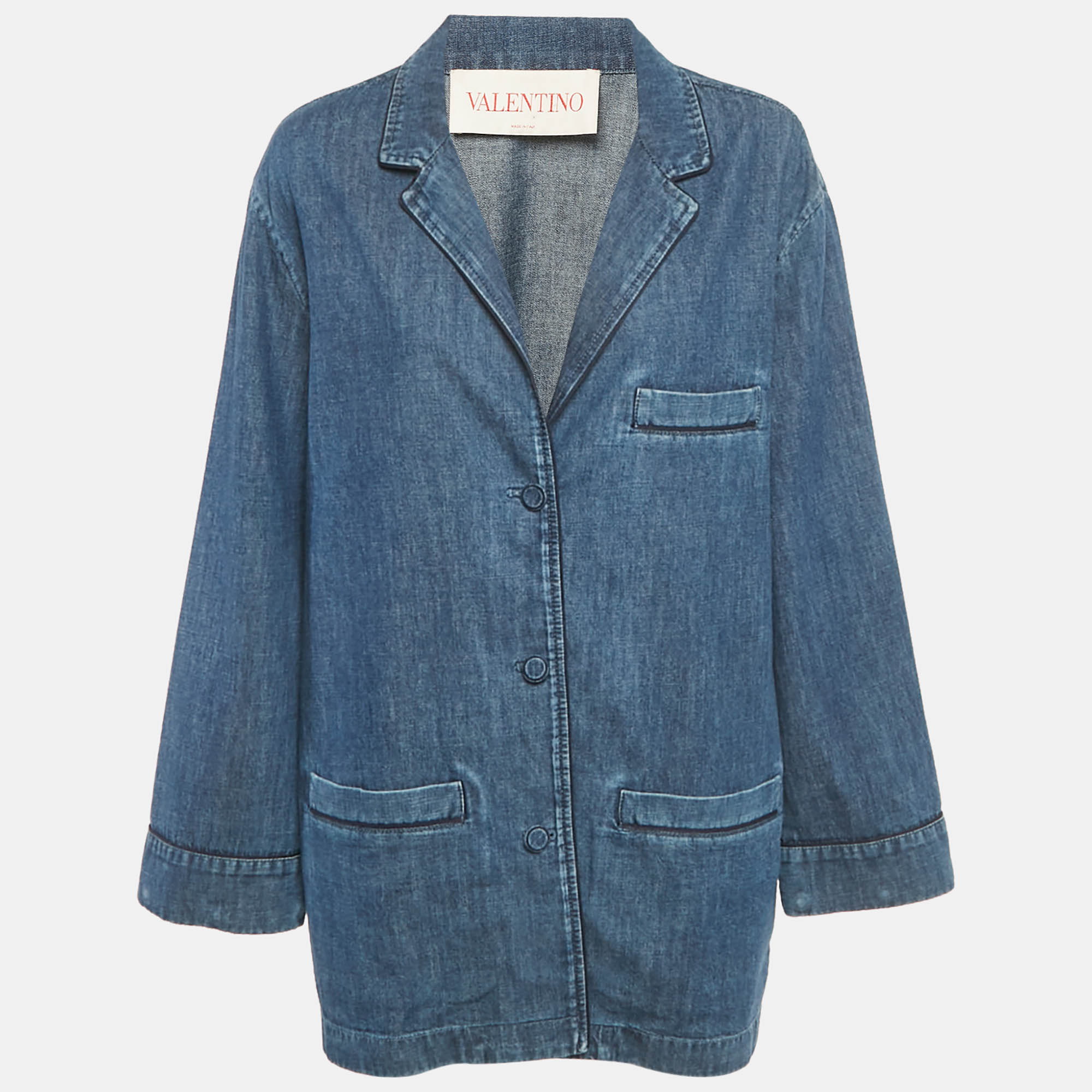 Valentino Navy Blue Denim Button Front Blazer