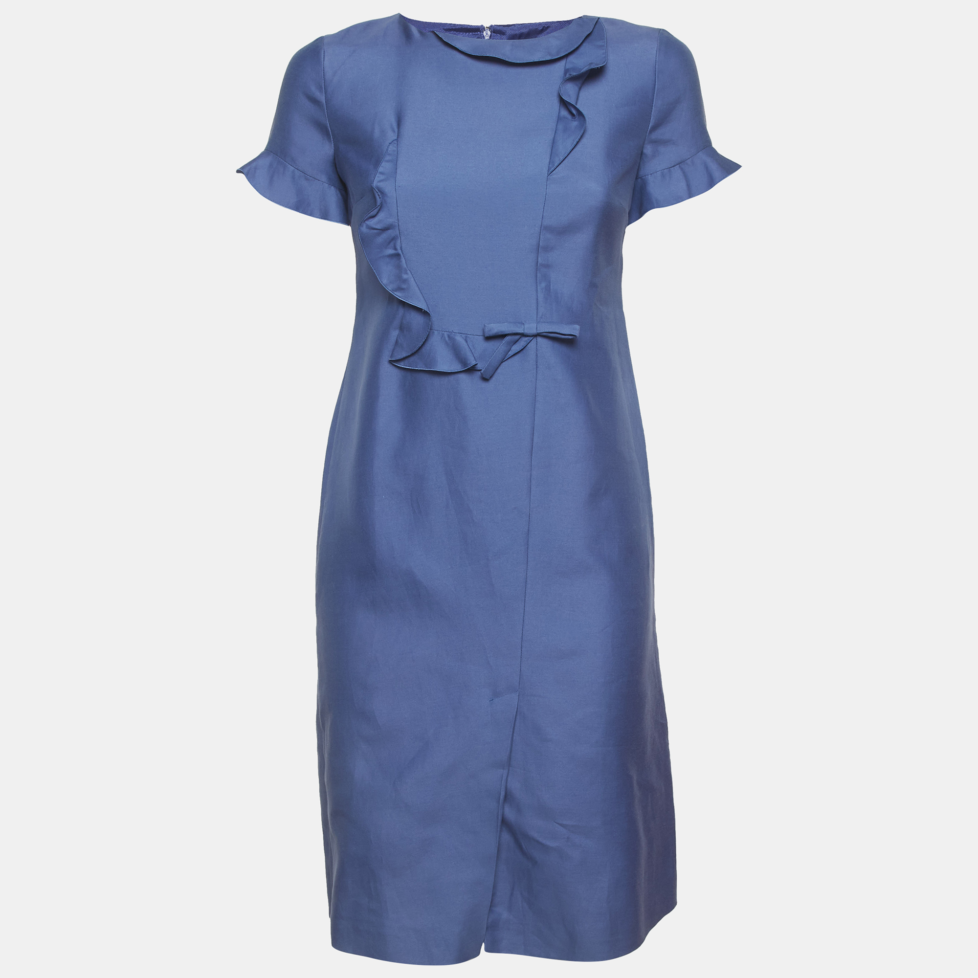 Valentino Blue Silk Blend Ruffle Mini Dress