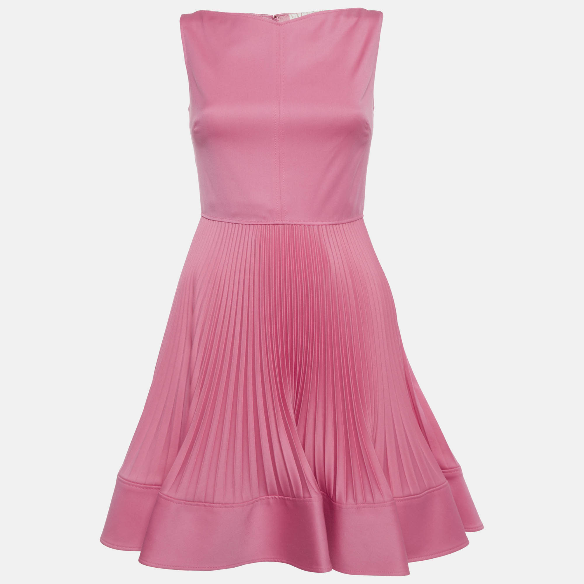 Valentino Techno Couture Pink Stretch Knit Pleated Fit & Flare Mini Dress
