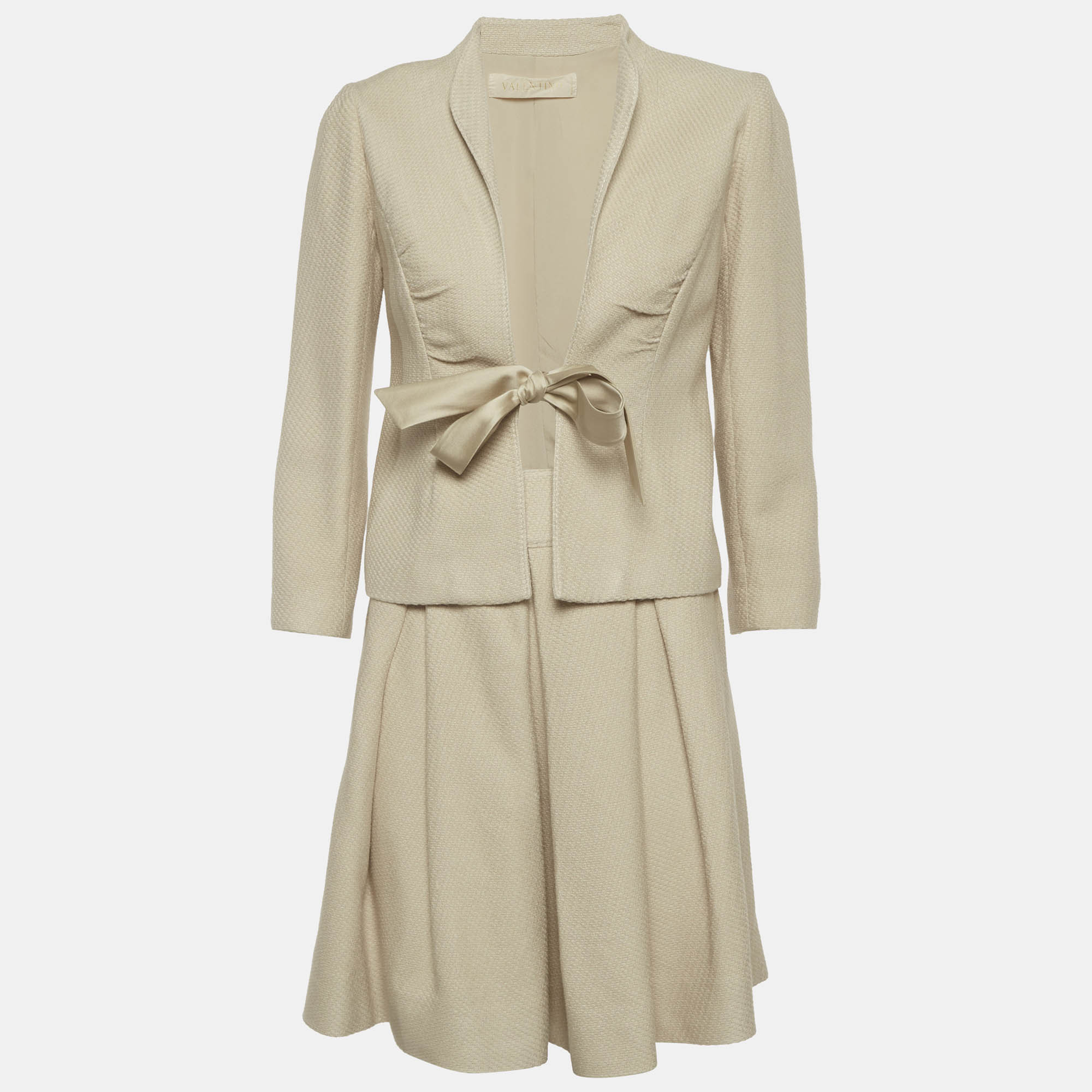 Valentino Beige Silk Blend Tie Up Blazer and Mini Skirt Set
