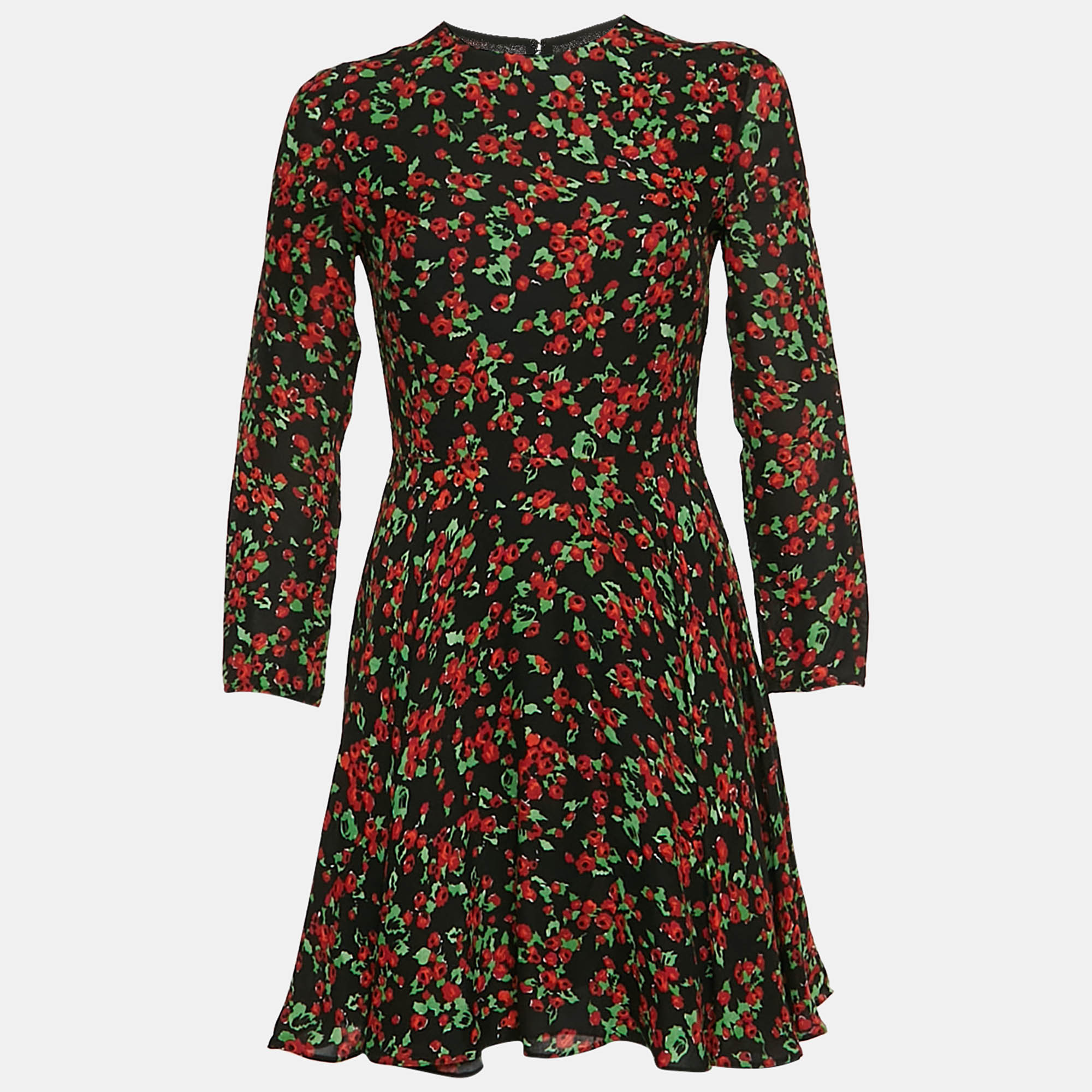 Valentino Black Floral Print Silk Mini Dress