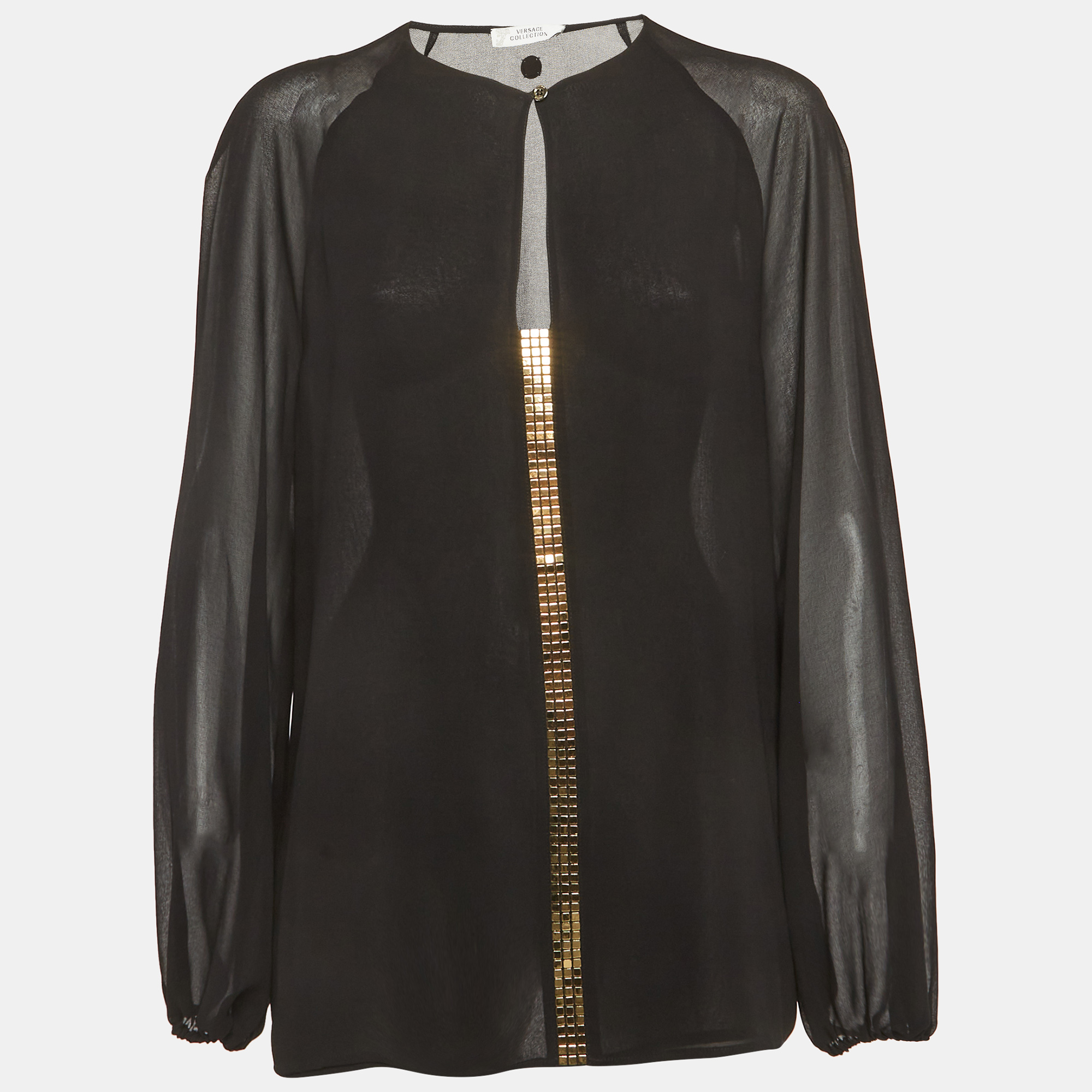 Versace Black Embellished Silk Blouse