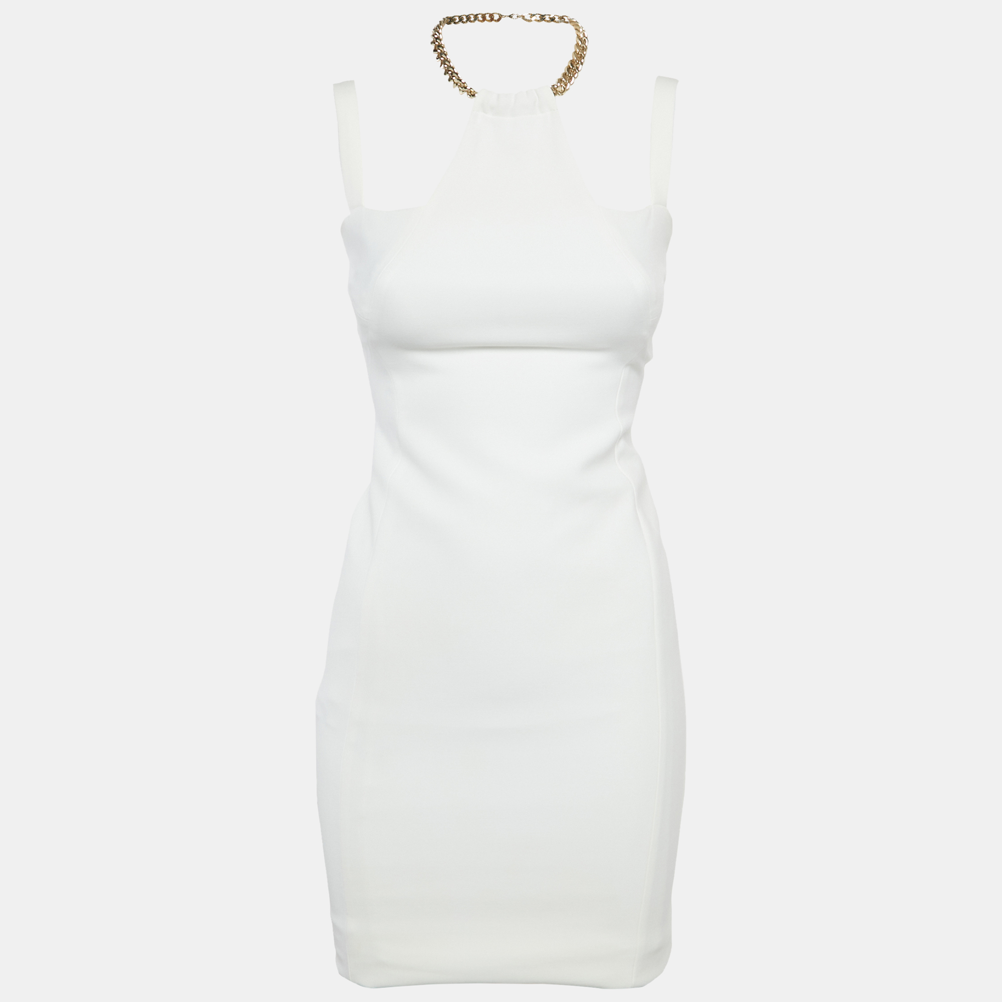 Versace Collection White Crepe Chain Detail Mini Dress