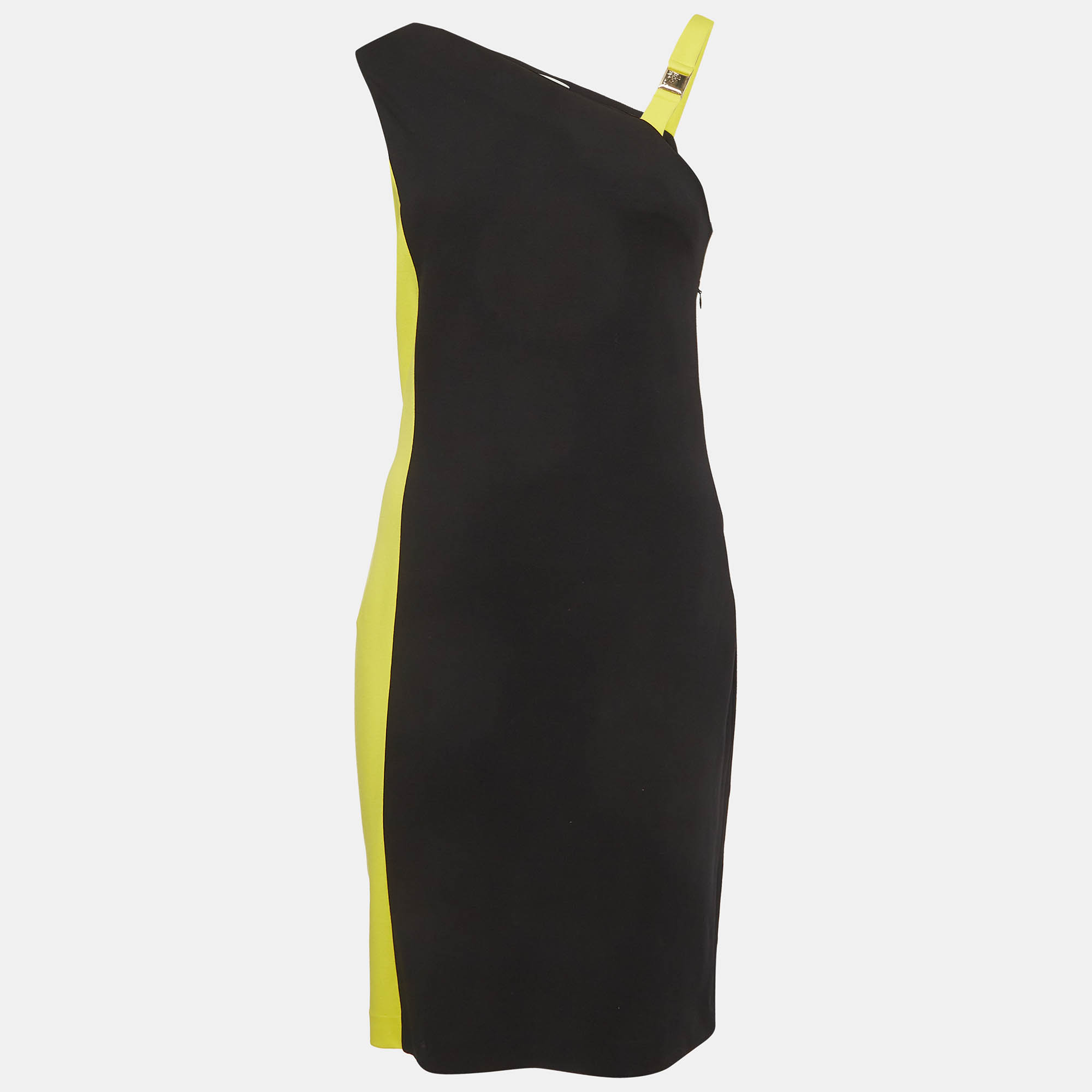 Versace Collection Navy BlueYellow Knit Asymmetric Color Block Dress