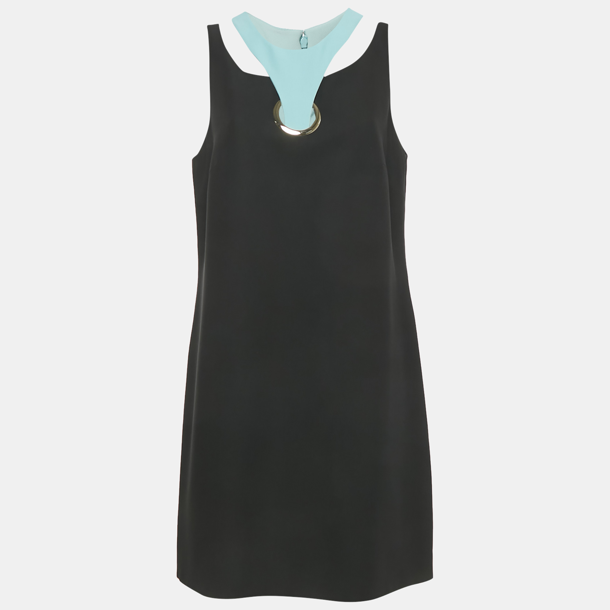 Versace Black Silk Cut Out Neck Paneled Mini Dress