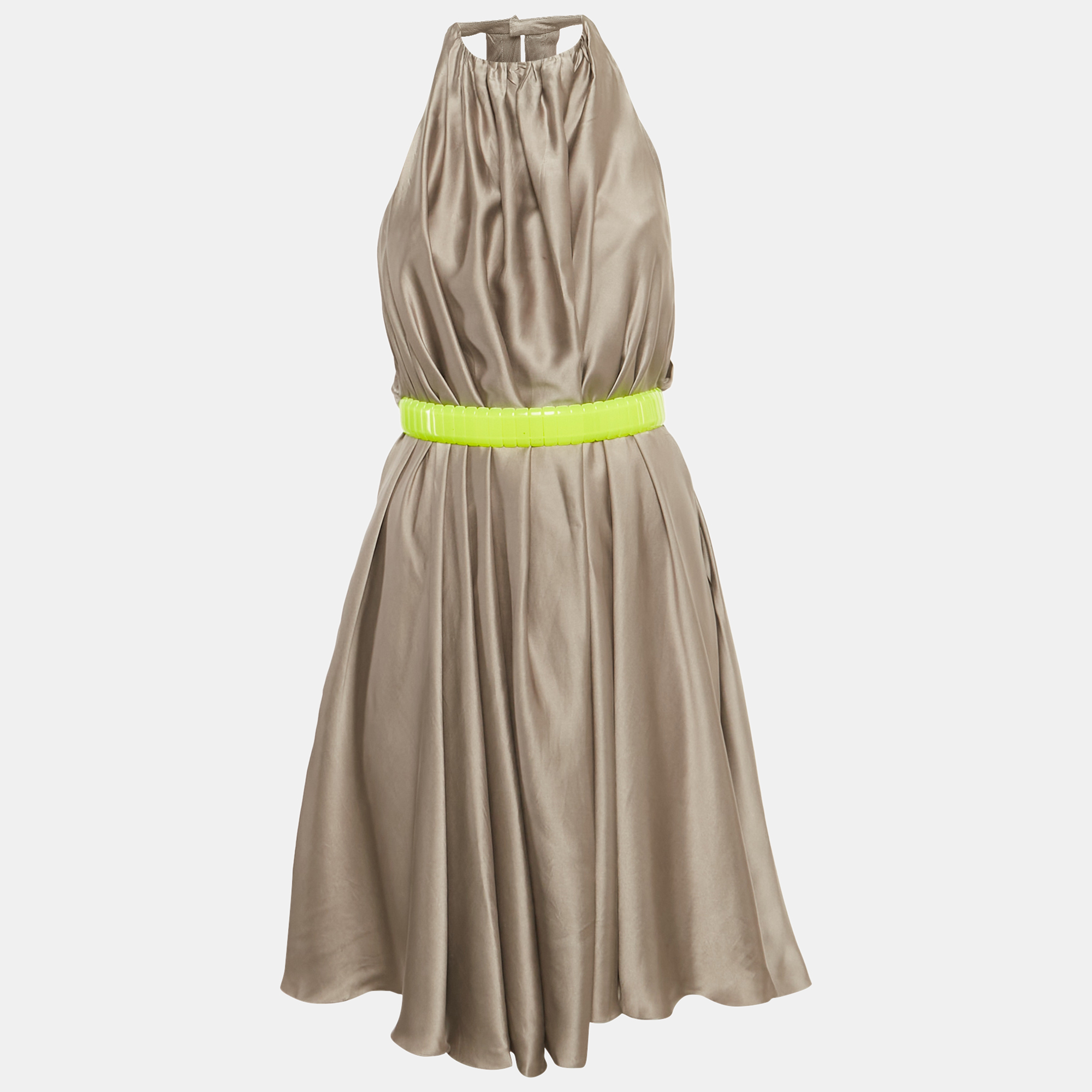 Versace Grey Silk Belted Halter Neck Mini Dress