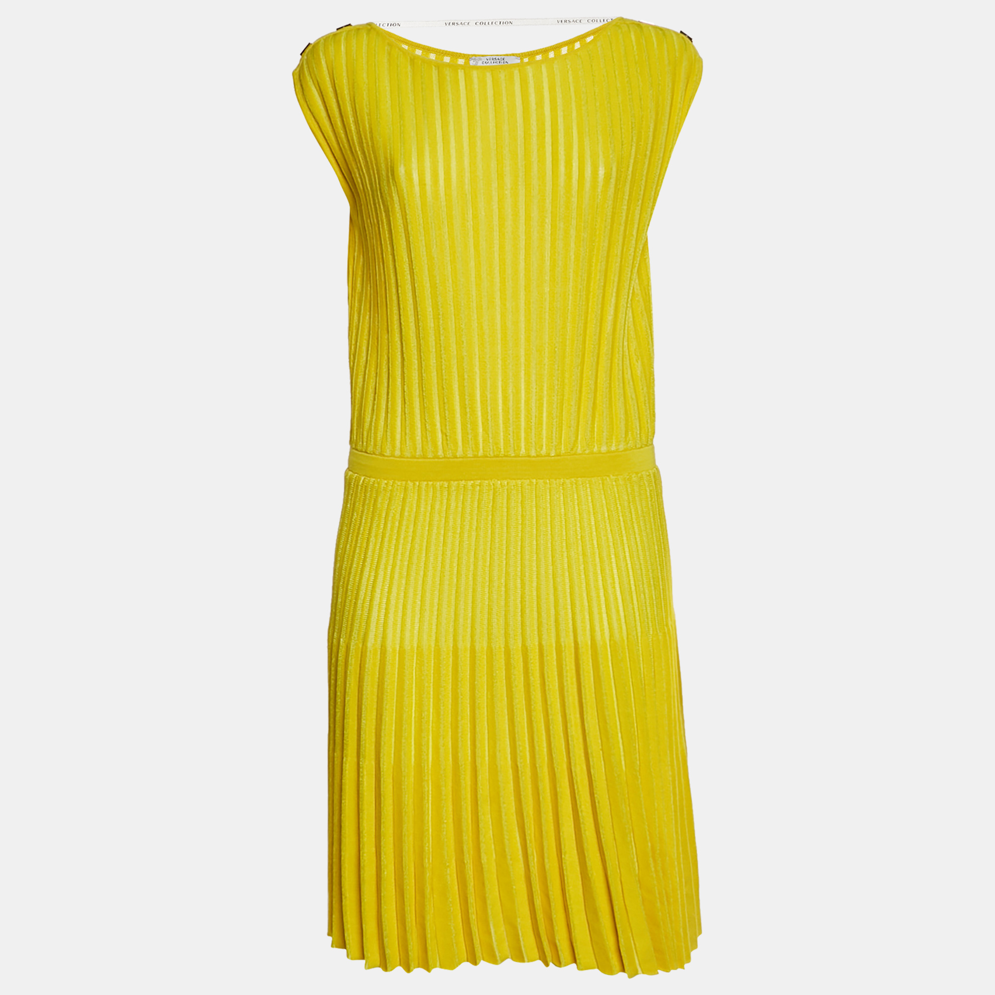 Versace Collection Yellow Rib Knit Flared Mini Dress