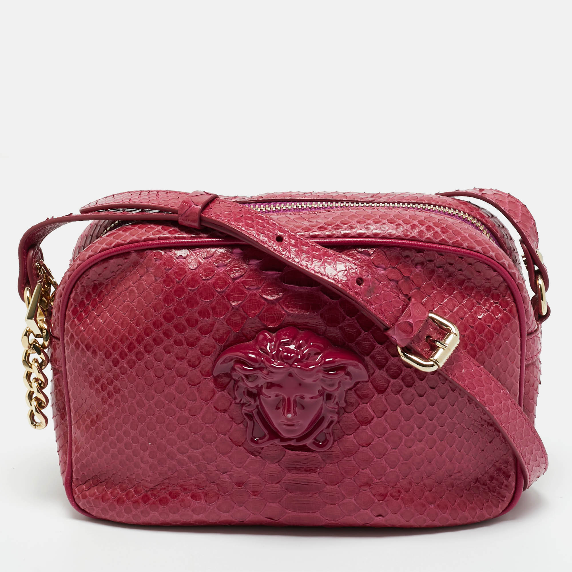 Versace Pink Python Palazzo Medusa Camera Crossbody Bag