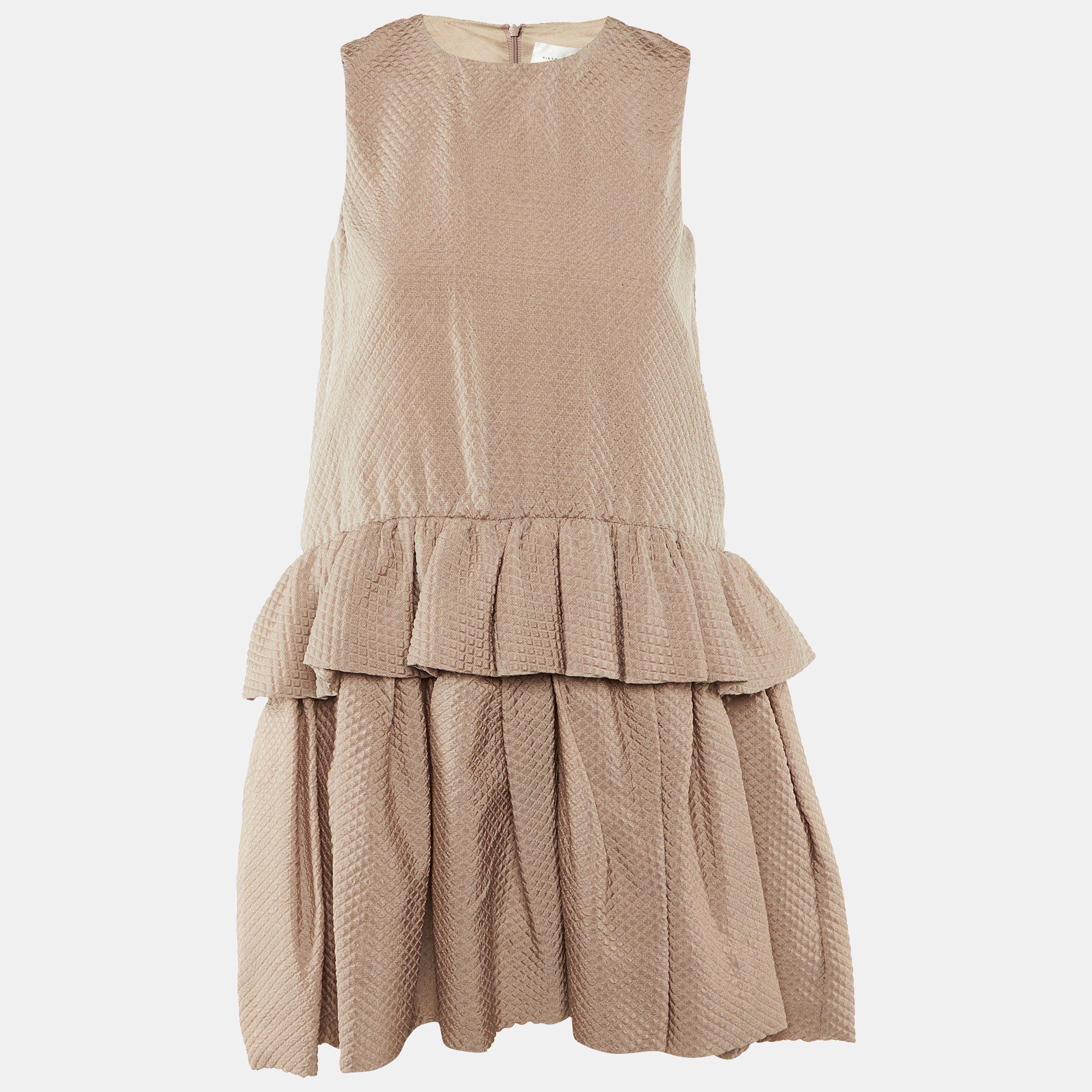 Victoria Victoria Beckham Beige Silk Blend Tiered Frill Mini Dress