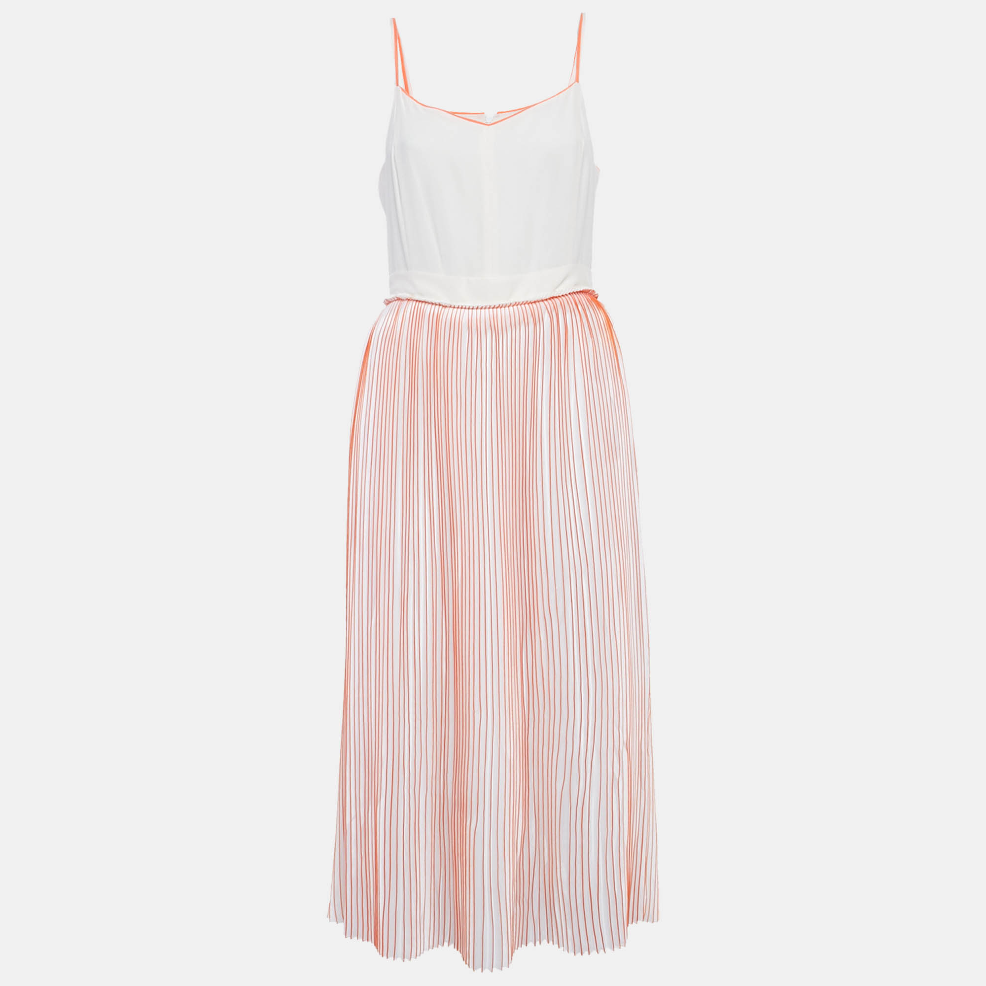 Victoria Victoria Beckham WhiteOrange Silk and Plisse Midi Dress