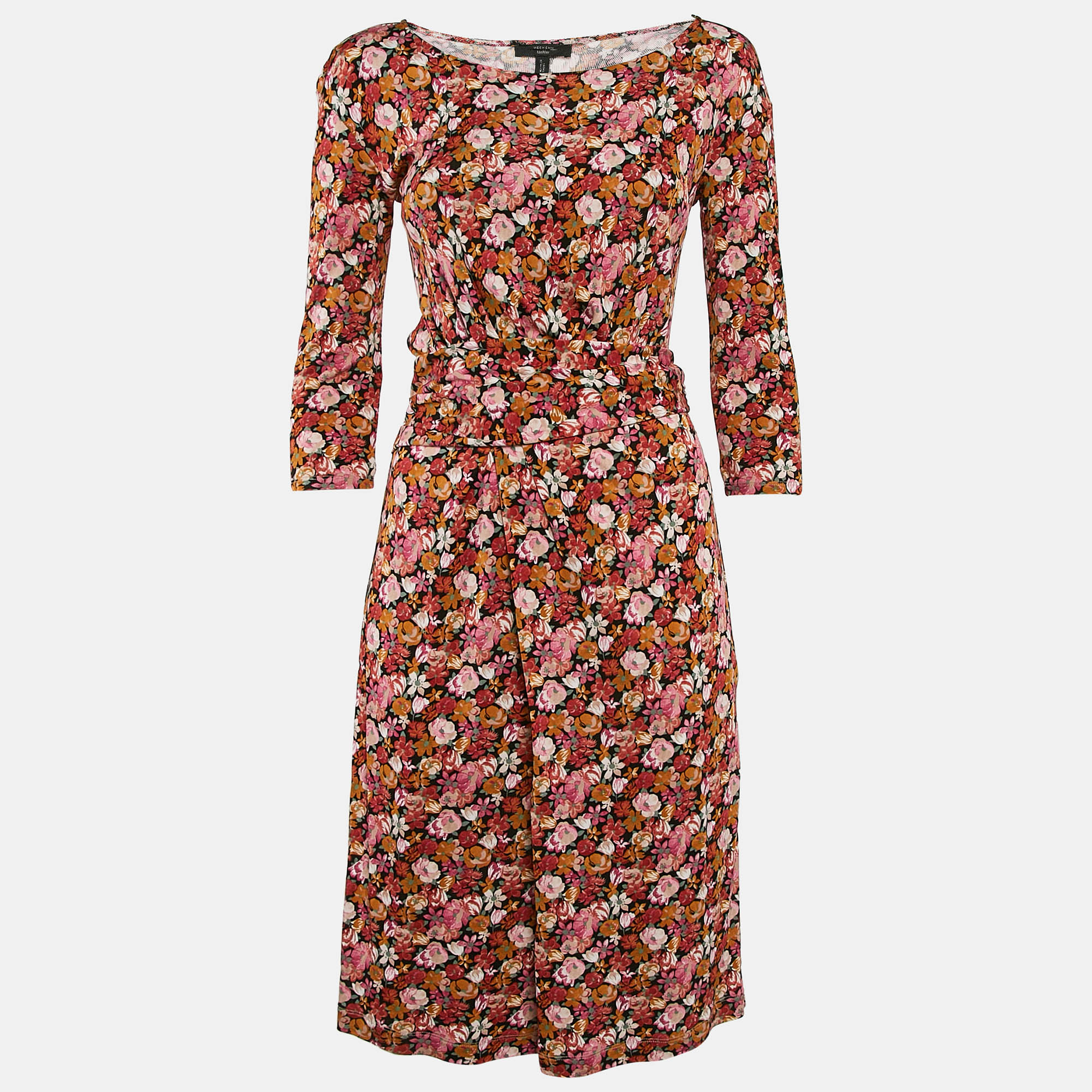 Weekend Max Mara OrangePink Floral Print Jersey Short Dress