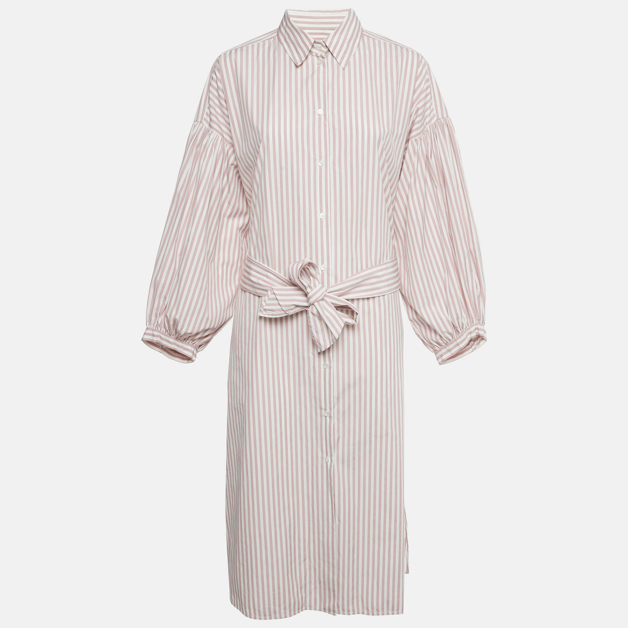 Weekend Max Mara Pink White Striped Cotton Shirt Dress