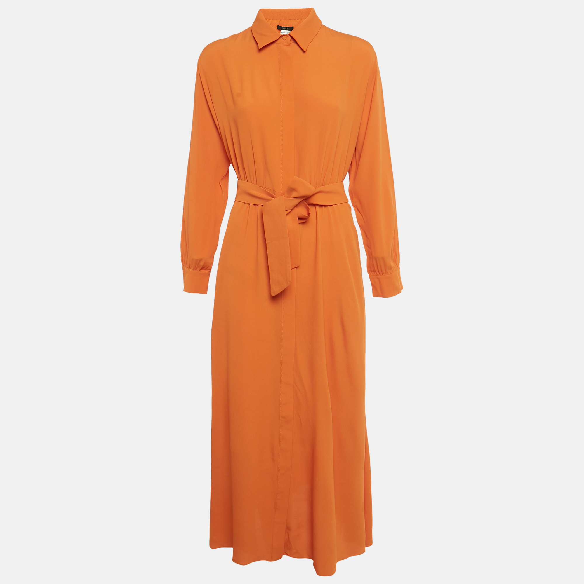 Weekend Max Mara Orange Crepe Belted Midi Dress