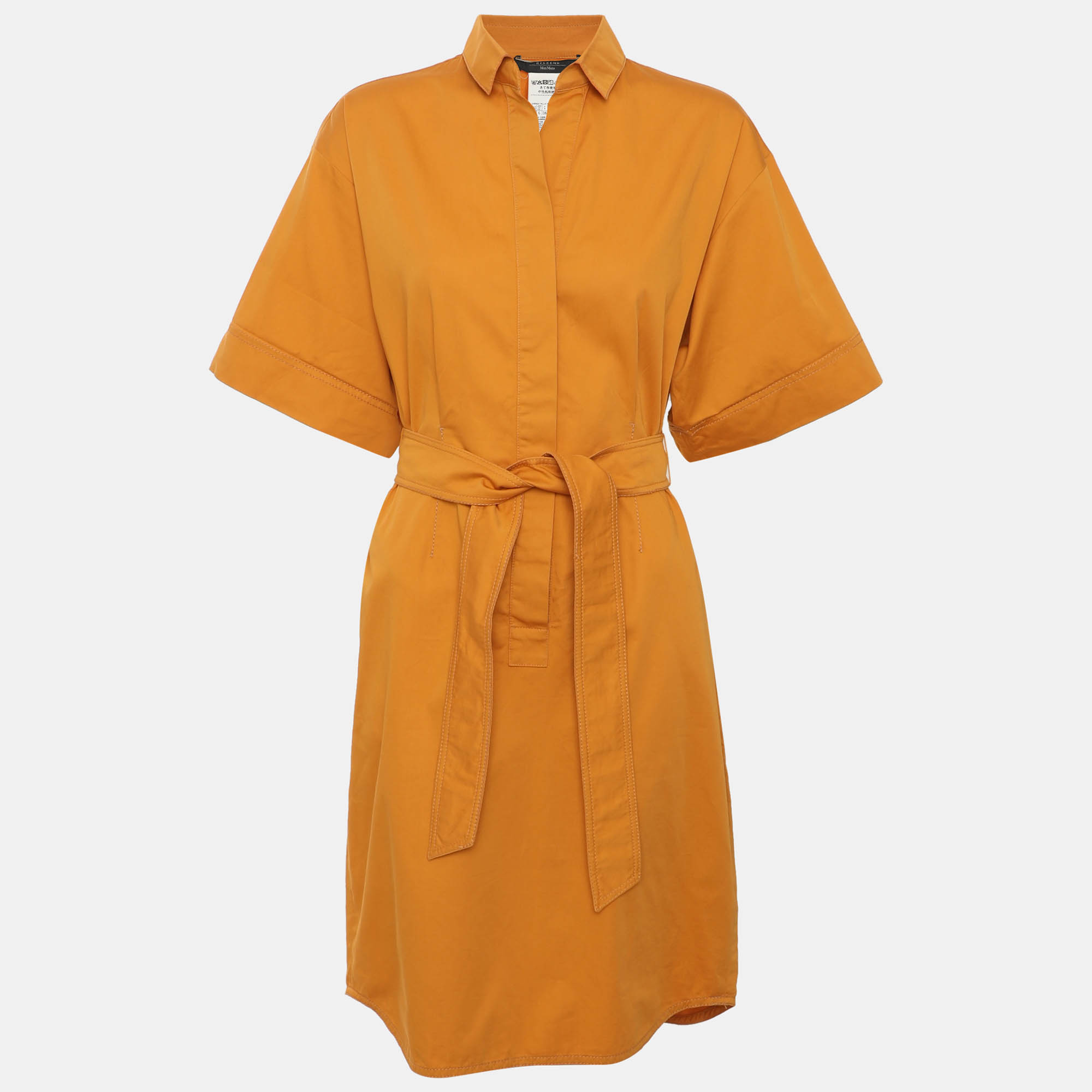 Weekend Max Mara Yellow Satin Belted Midi Dress