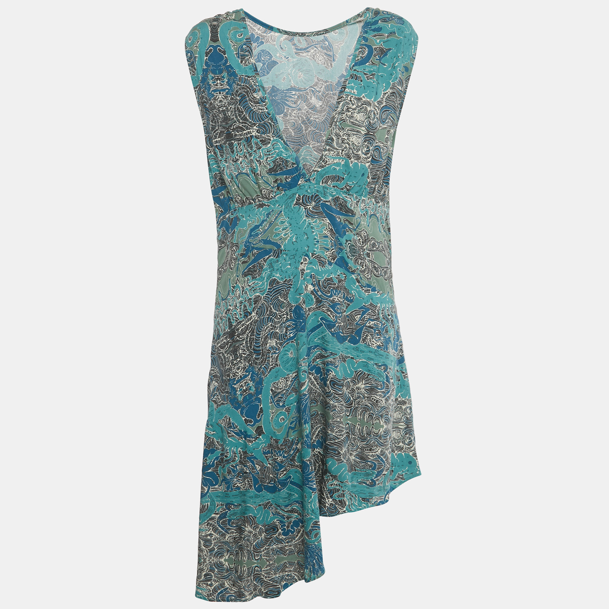 Zadig & Voltaire Green Printed Crepe Asymmetric Hem Root Robe Short Dress