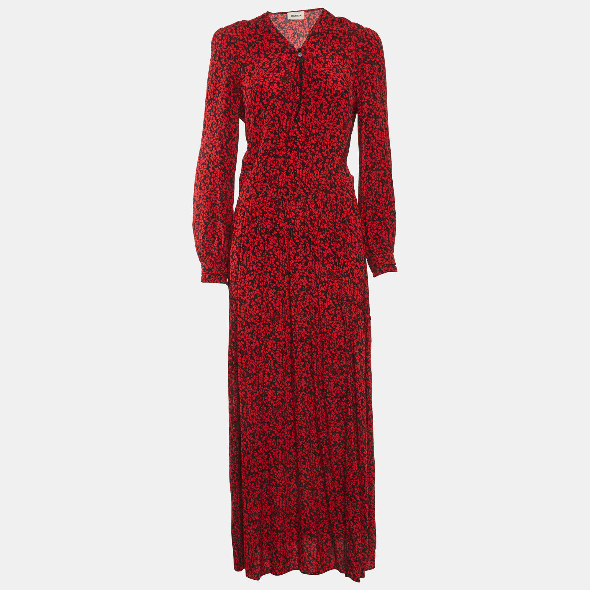 Zadig & Voltaire RedBlack Floral Print Crepe Rabella Maxi Dress