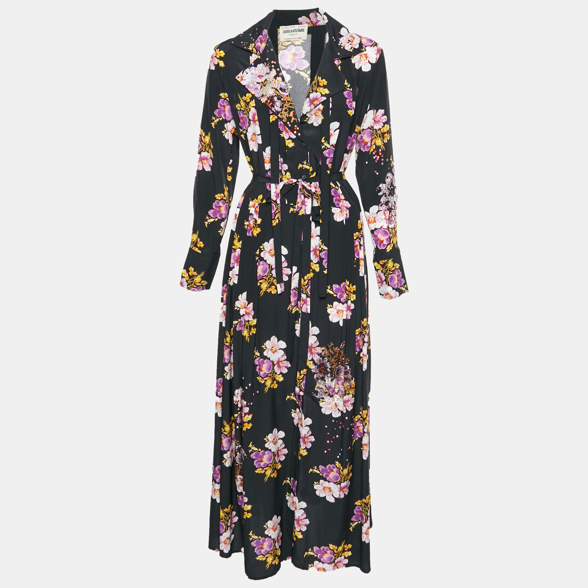 Zadig & Voltaire Defile Black Floral Print Crepe Reward Peonies Dress